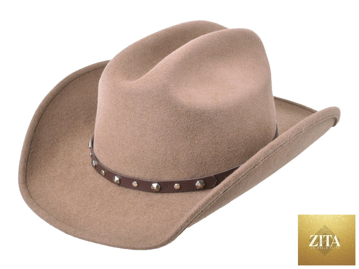 Bigalli Hats USA Wool Felt Cattleman Hat Alamo style in khaki, showing a wide brim and classic western design.