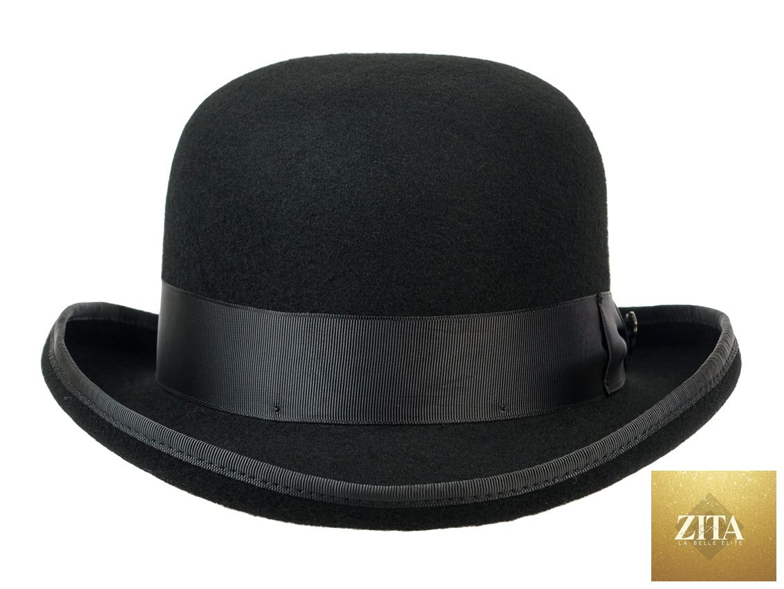 Black Bigalli Hats USA wool felt bowler hat with a classic Homburg style and fully lined interior.
