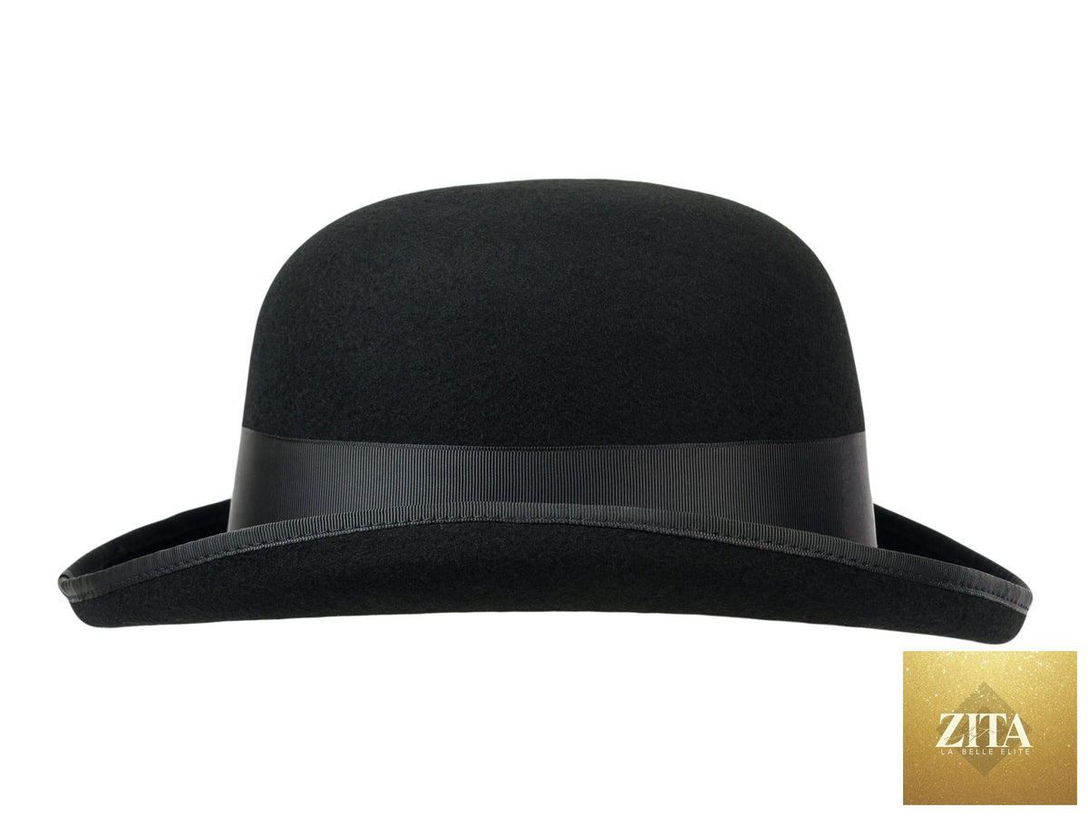 Black Bigalli Hats USA classic wool felt Homburg bowler hat with a fully lined interior, stylish and durable headwear.