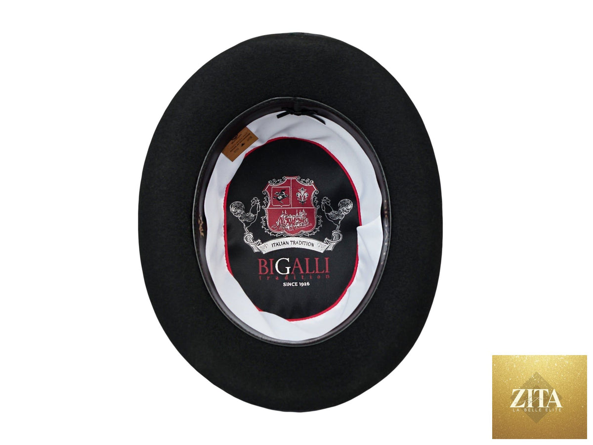 Black Bigalli Hats USA classic wool felt bowler hat with a rounded crown and narrow brim, fully lined for comfort.
