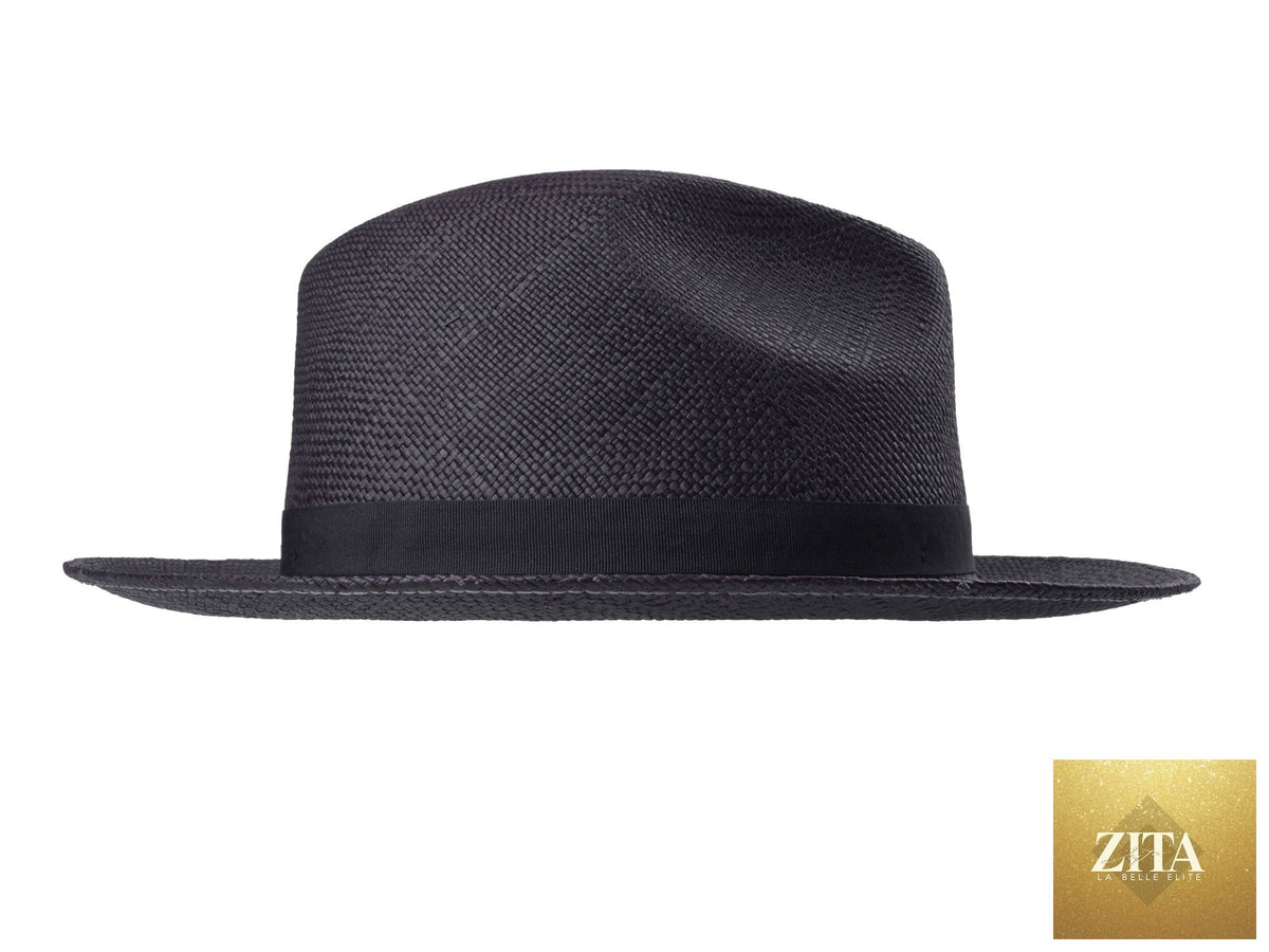 Black Panama hat Dante Fedora by Zita La Belle Elite with wide brim and stylish design, perfect for sun protection and fashion.