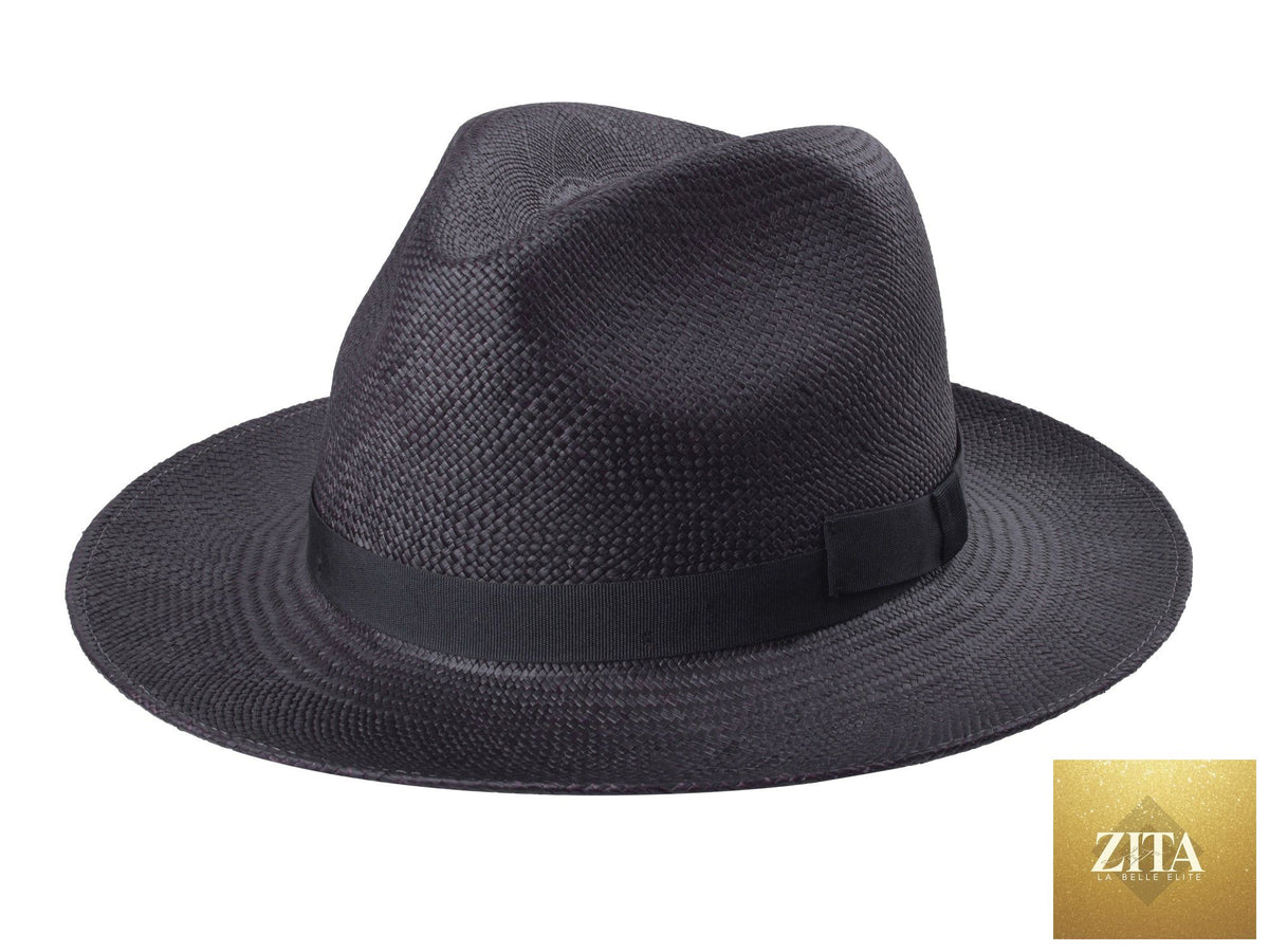 Black Panama Fedora hat by Zita La Belle Elite with wide brim and classic style, perfect for stylish summer outfits.