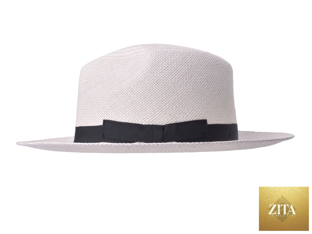 Natural beige Panama hat Dante Fedora by Zita La Belle Elite with a wide brim and stylish band, perfect for sun protection and fashion.