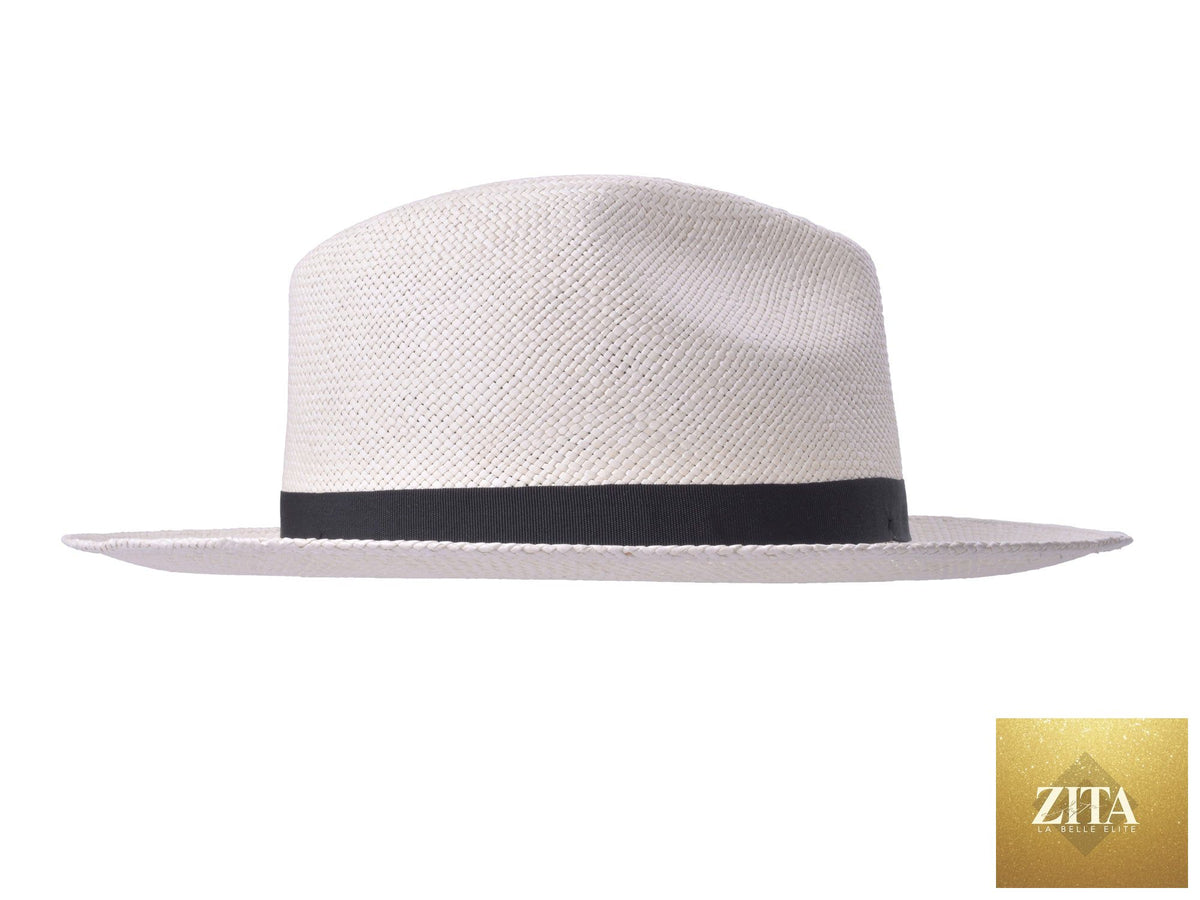 Natural Panama fedora hat by Zita La Belle Elite, featuring a wide brim and classic design, perfect for sun protection and stylish wear.
