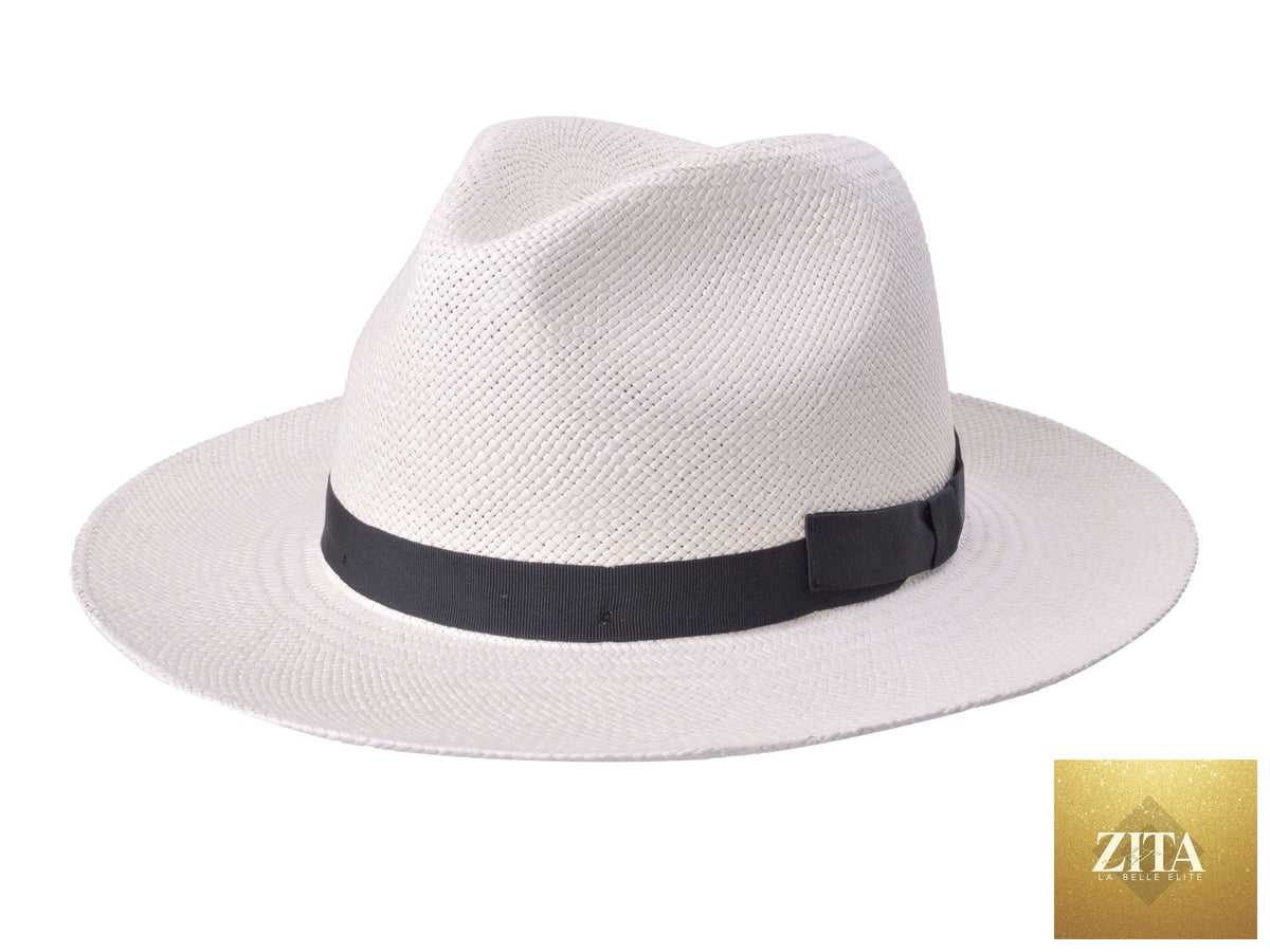 Zita La Belle Elite Panama Fedora Hat Dante in natural straw with a wide brim and stylish band, perfect for sunny days.