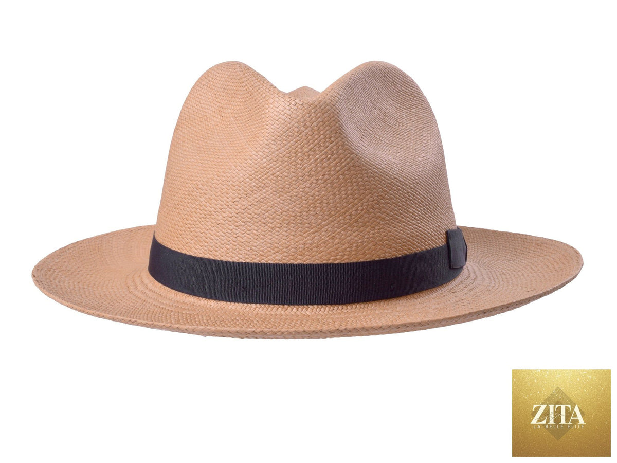 Zita La Belle Elite Panama Fedora Hat Dante in putty color with a wide brim and classic fedora shape.