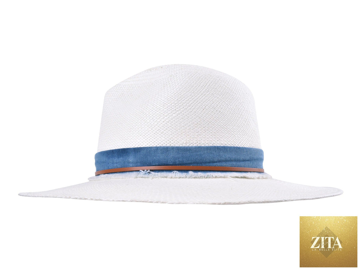 Handwoven indigo Panama straw fedora hat by Bigalli Hats USA, featuring a classic wide brim and stylish design.