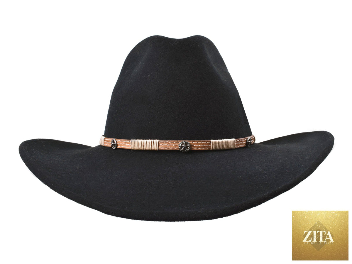 Black Merino wool felt fedora hat by Bigalli Hats USA, designed for outdoor wear on long trail adventures.