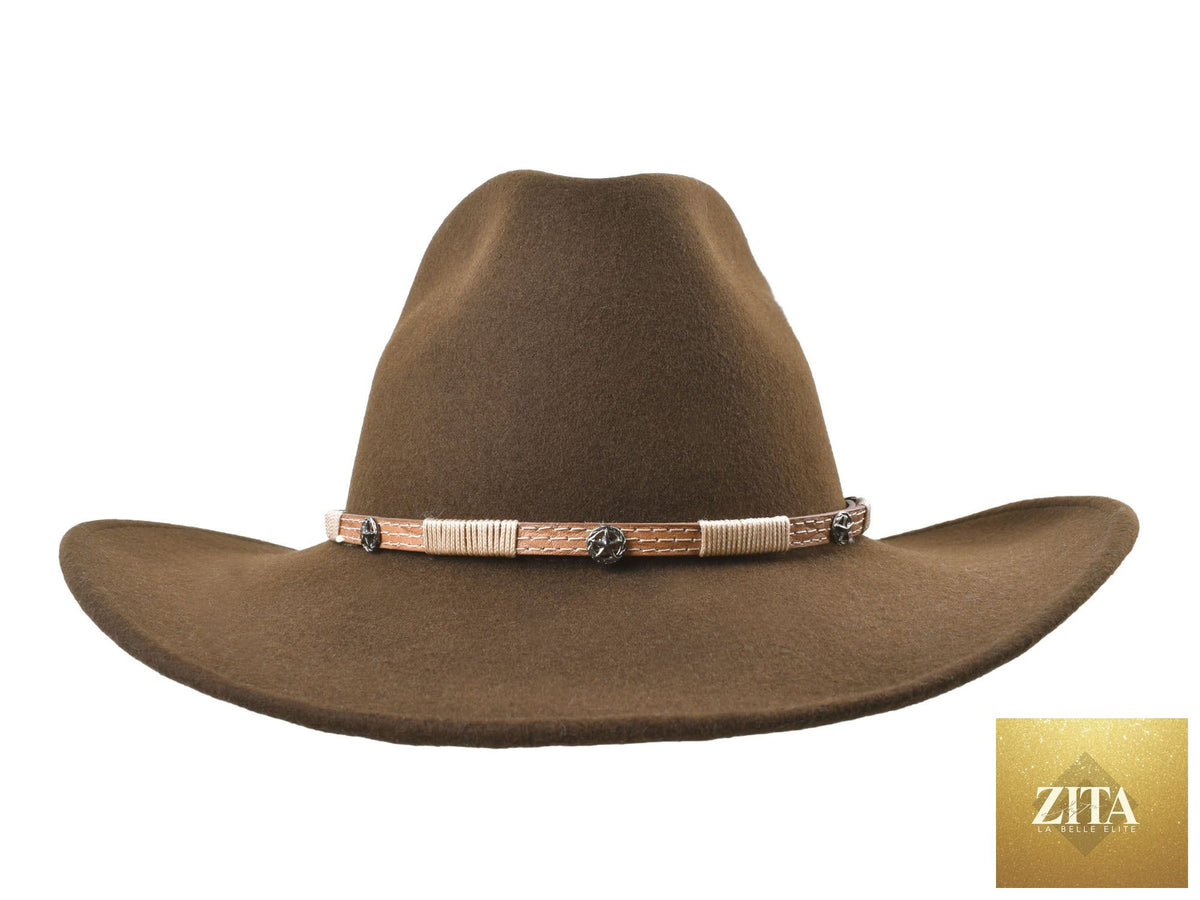 Chocolate brown Merino wool felt fedora hat from Bigalli Hats USA, designed for outdoor trail adventures.