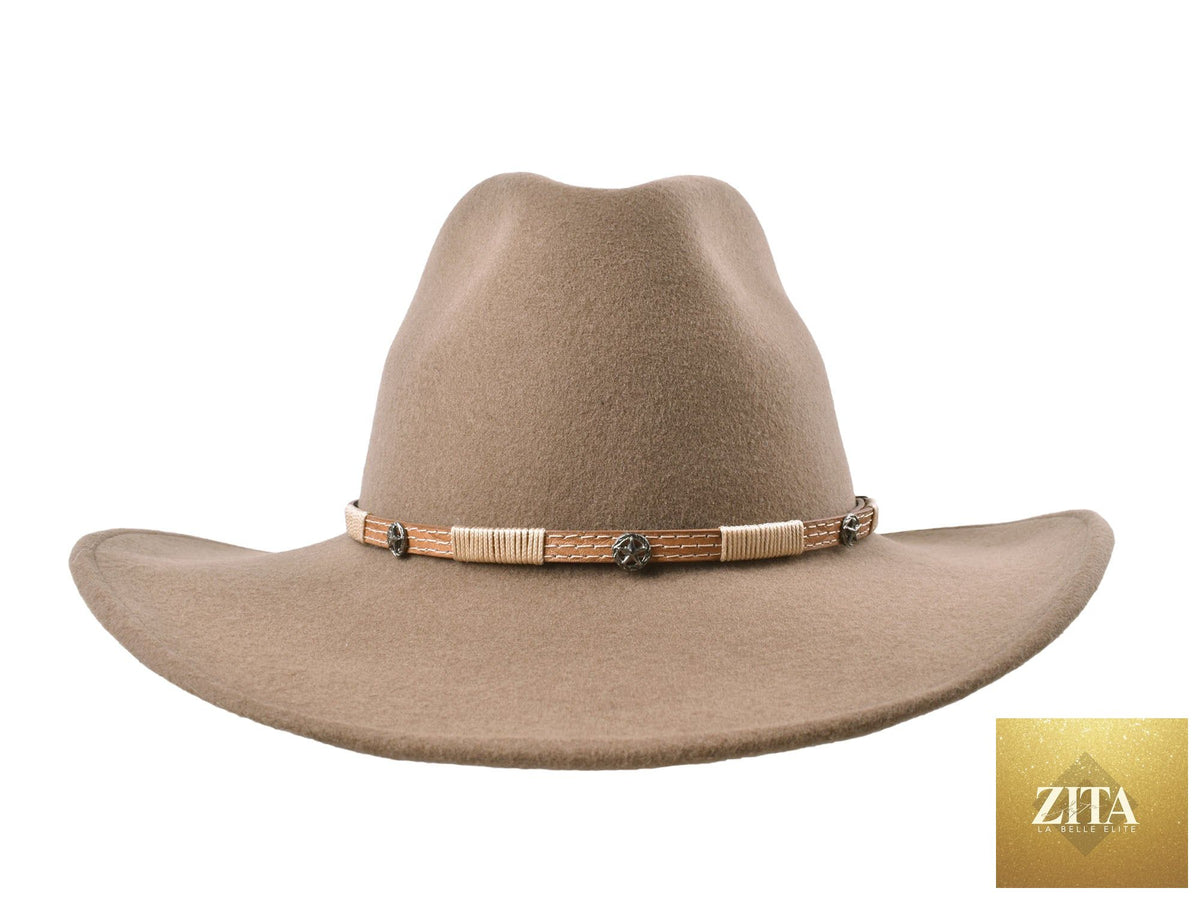 Khaki outdoor fedora hat made of merino wool felt by Bigalli Hats USA, suitable for long trail adventures.
