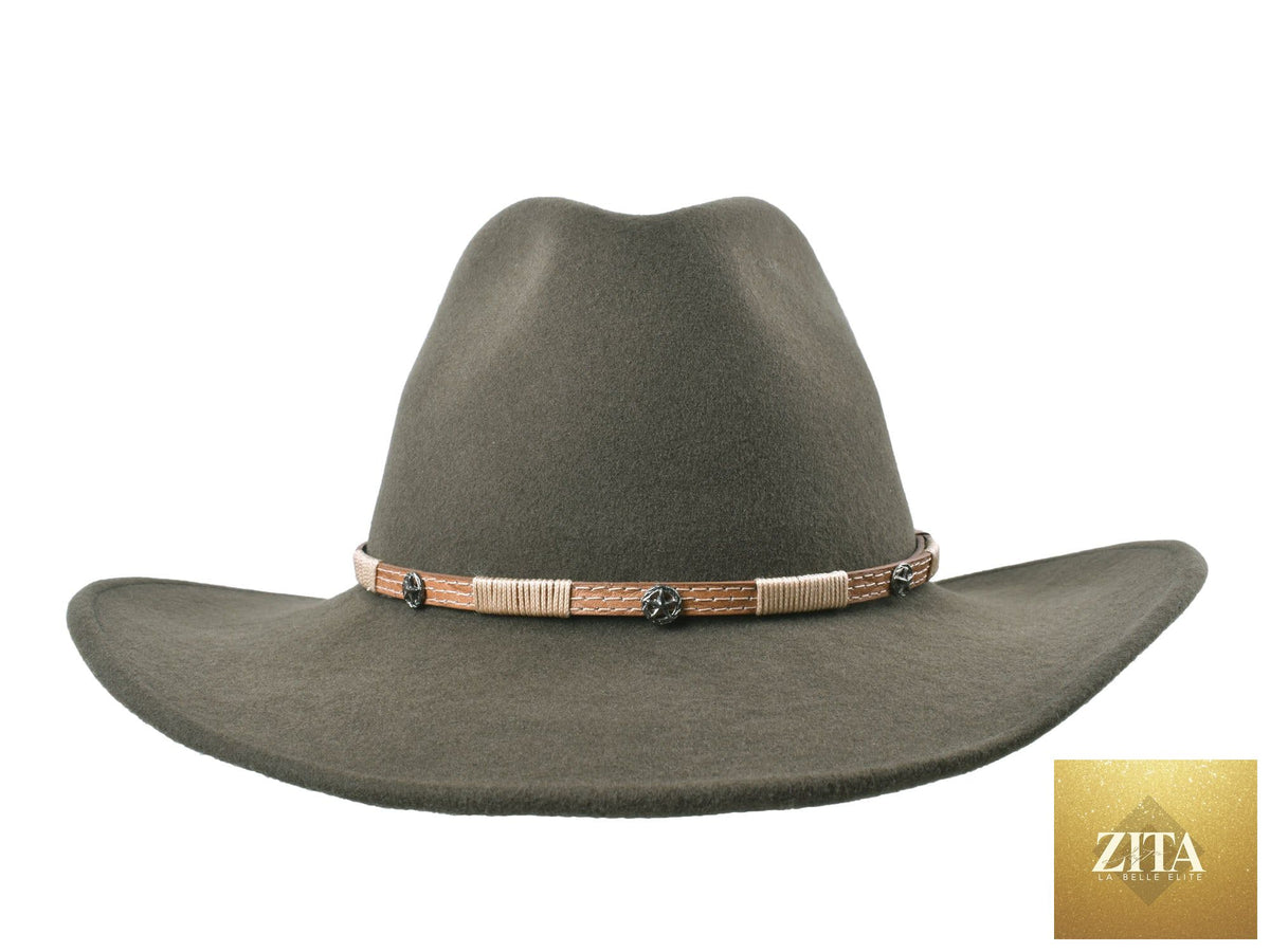 Bigalli Hats USA outdoor fedora made of merino wool felt, designed for the Long Trail with a moss green color and wide brim.