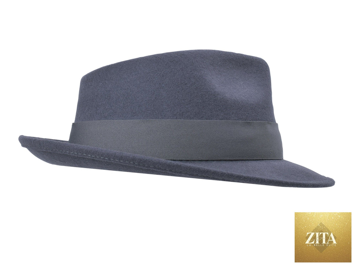 Dark gray Wool Felt Fedora hat by Zita La Belle Elite, featuring a classic brim and stylish design.