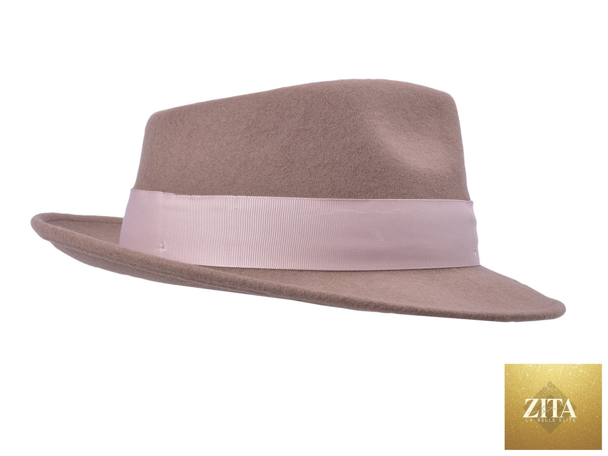 Khaki Wool Felt Fedora Hat by Zita La Belle Elite, Bigalli Hats Quickstep style with a classic brim and stylish design.