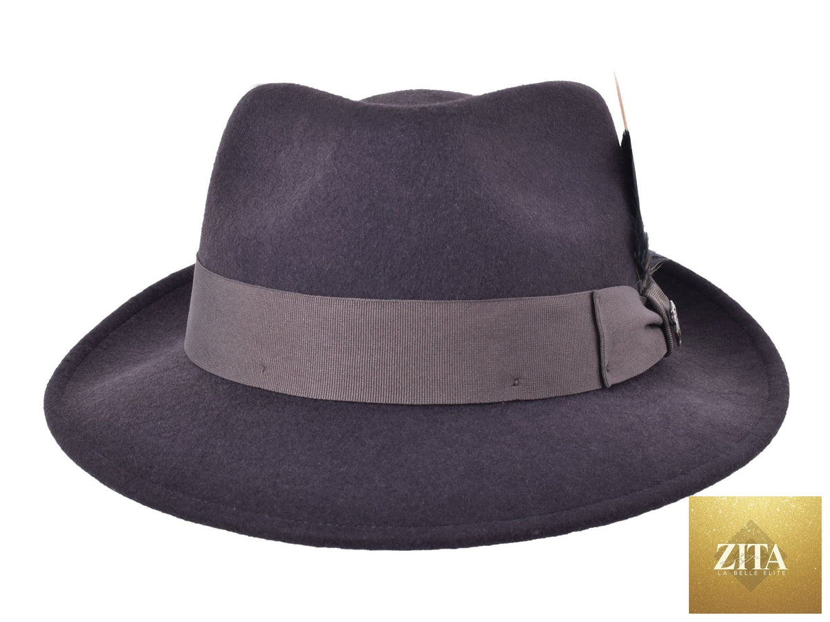 Dark brown Wool Felt Fedora Hat by Zita La Belle Elite, featuring a classic wide brim and stylish ribbon detail.