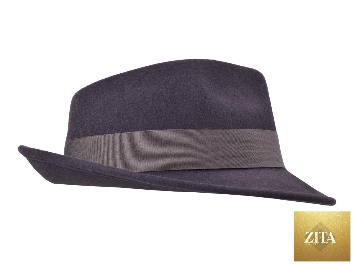 Dark brown Wool Felt Fedora hat by Zita La Belle Elite, featuring a classic wide brim and stylish design.