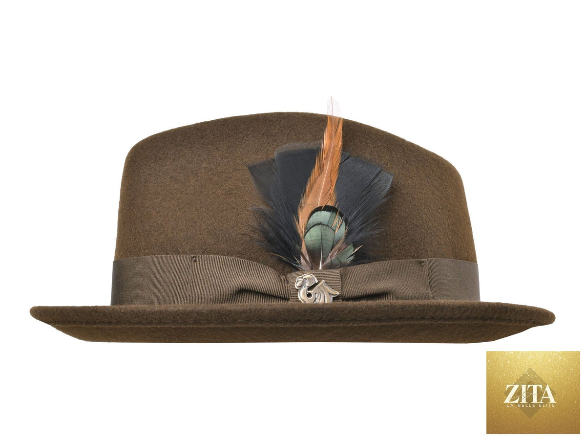Zita La Belle Elite Wool Felt Fedora Hat in classic Roma Stingy style, chocolate brown color, with a wide brim and pinched crown.