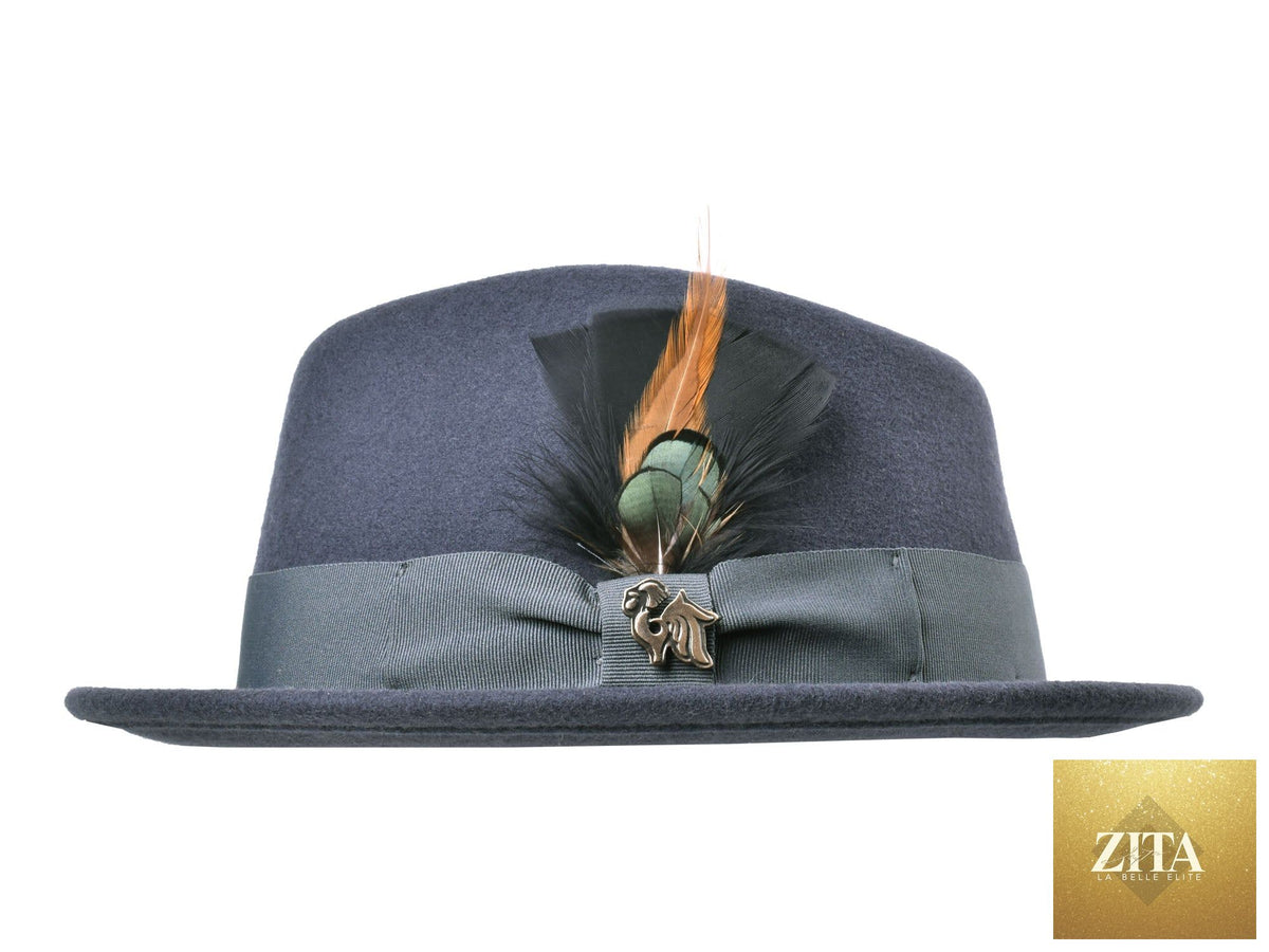 Dark grey Wool Felt Fedora hat by Zita La Belle Elite, Classic Roma Stingy style, with a wide brim and stylish design.