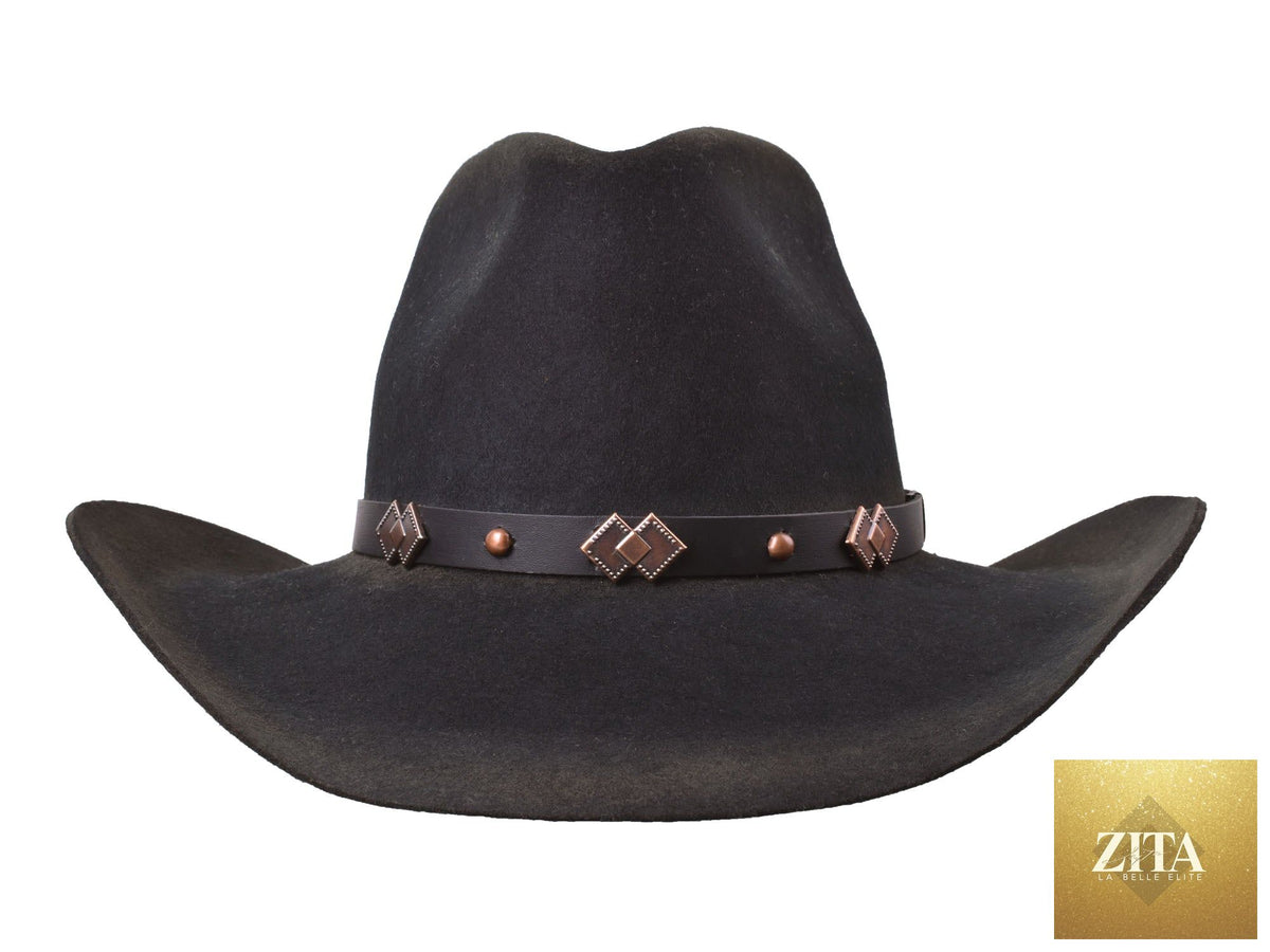 Zita La Belle Elite outdoor Merino wool felt cattleman hat in black with wide brim and rugged style.