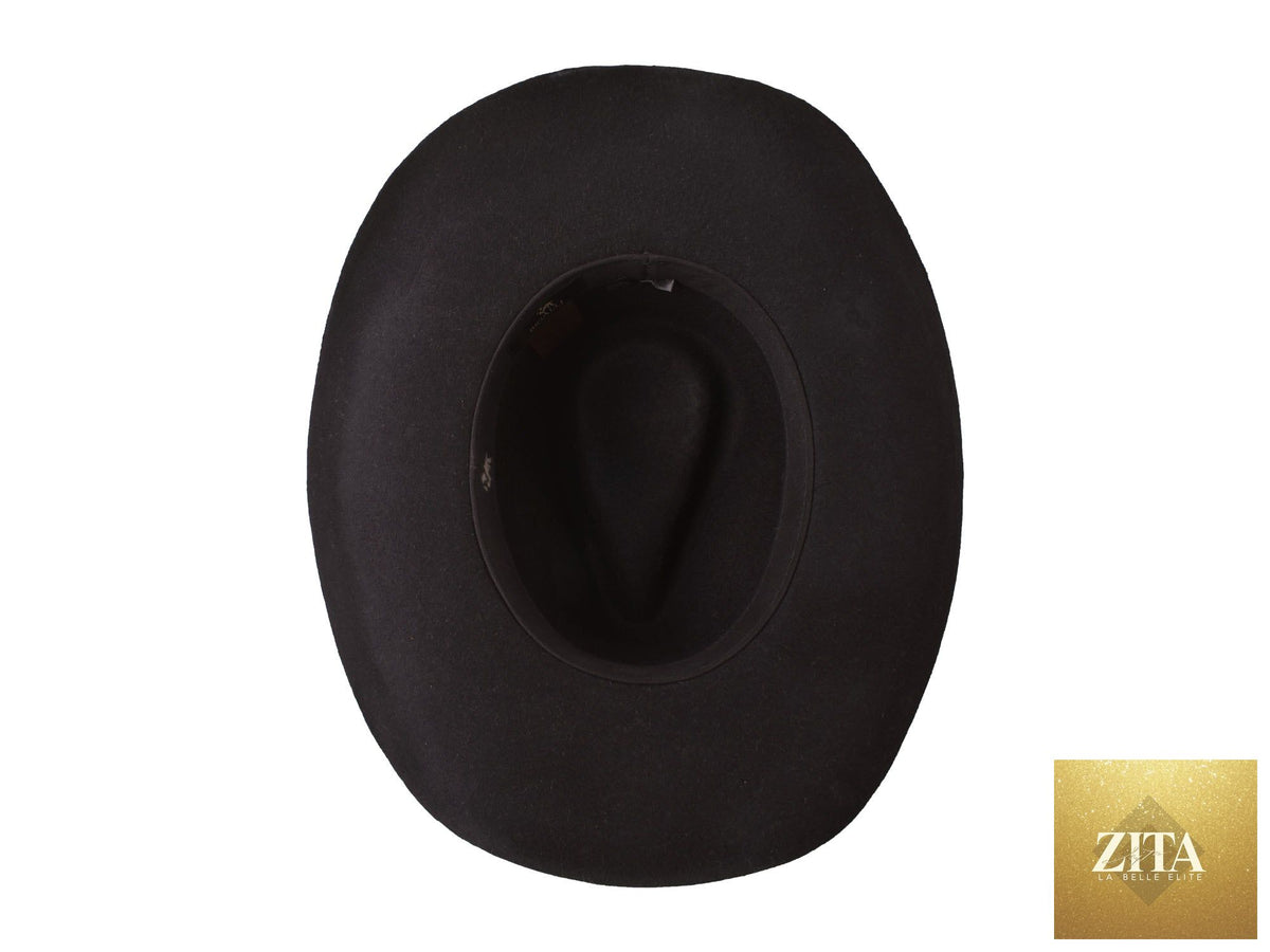 Black outdoor Merino wool felt cattleman hat from Zita La Belle Elite, featuring a wide brim and classic Western style.