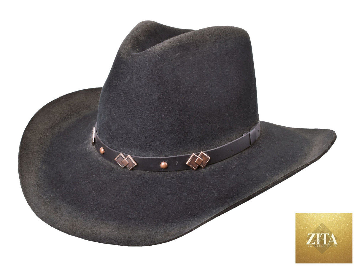 Black Cattleman style felt hat from Zita La Belle Elite, designed for outdoor wear, featuring a wide brim and classic cowboy look.