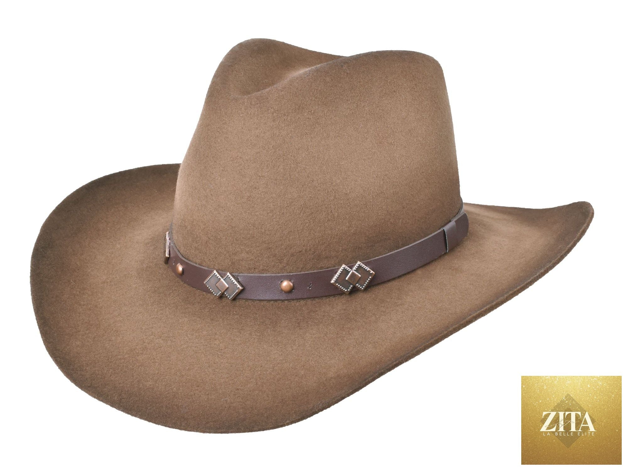 Bigalli Hats USA outdoor Merino wool felt cattleman hat in rust color, stylish and durable for outdoor wear.