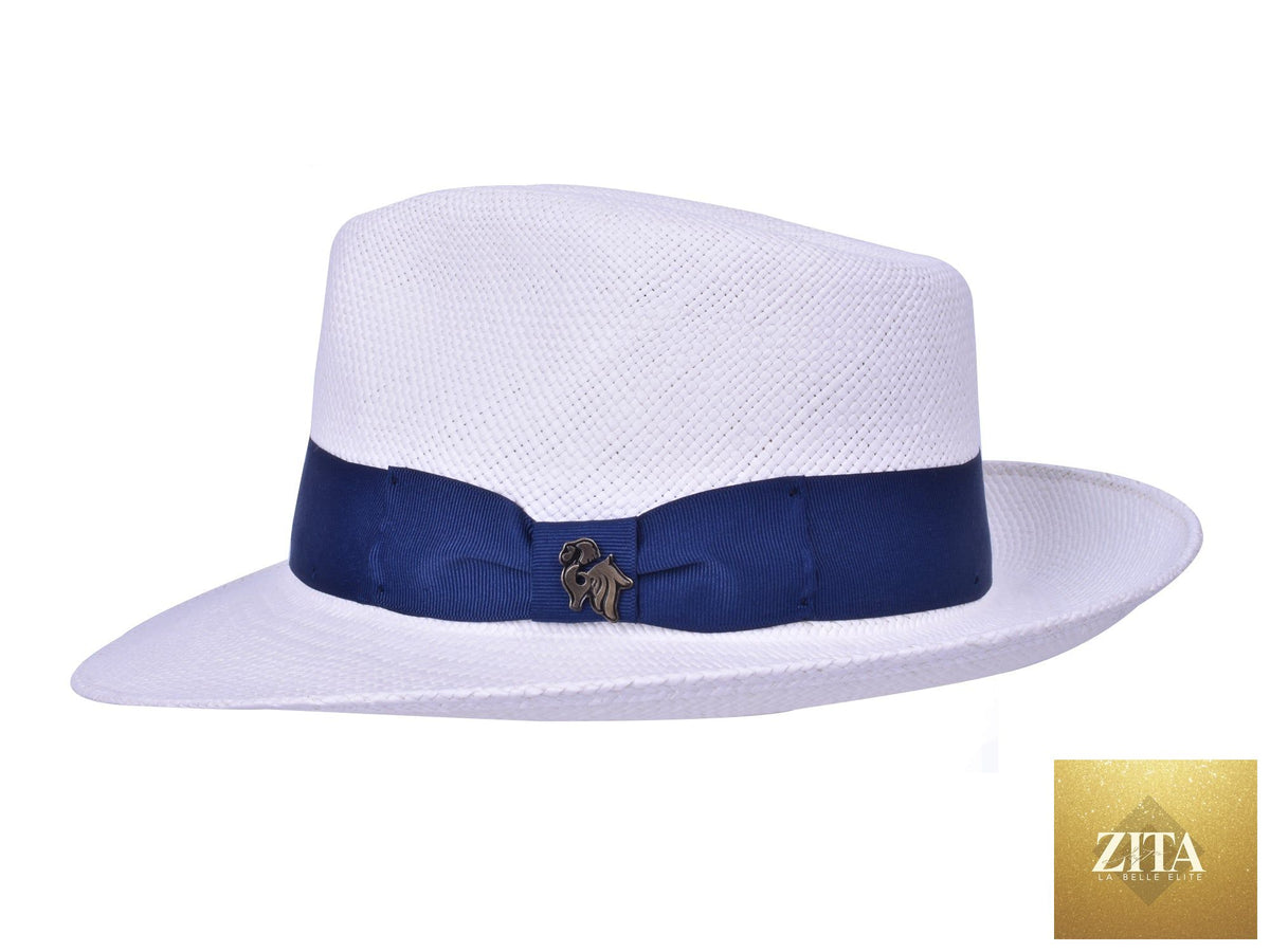 White Panama fedora hat from Zita La Belle Elite, featuring a wide brim and stylish design, perfect for sun protection and fashion.