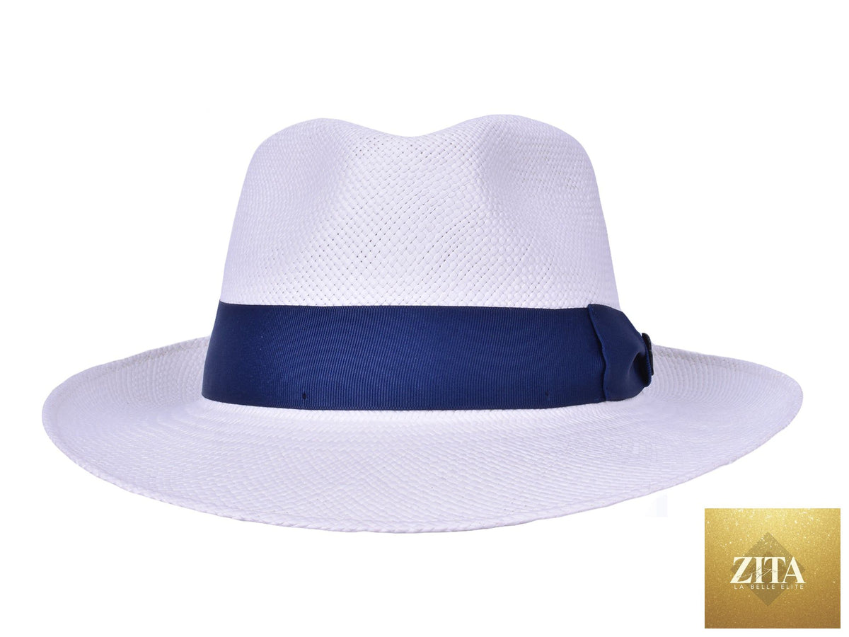 White Panama fedora hat from Zita La Belle Elite, styled with a wide brim and elegant design, ideal for sunny weather.