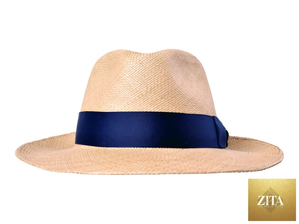 Beige Panama fedora hat from Zita La Belle Elite, featuring a wide brim and classic style, ideal for sun protection and fashion.