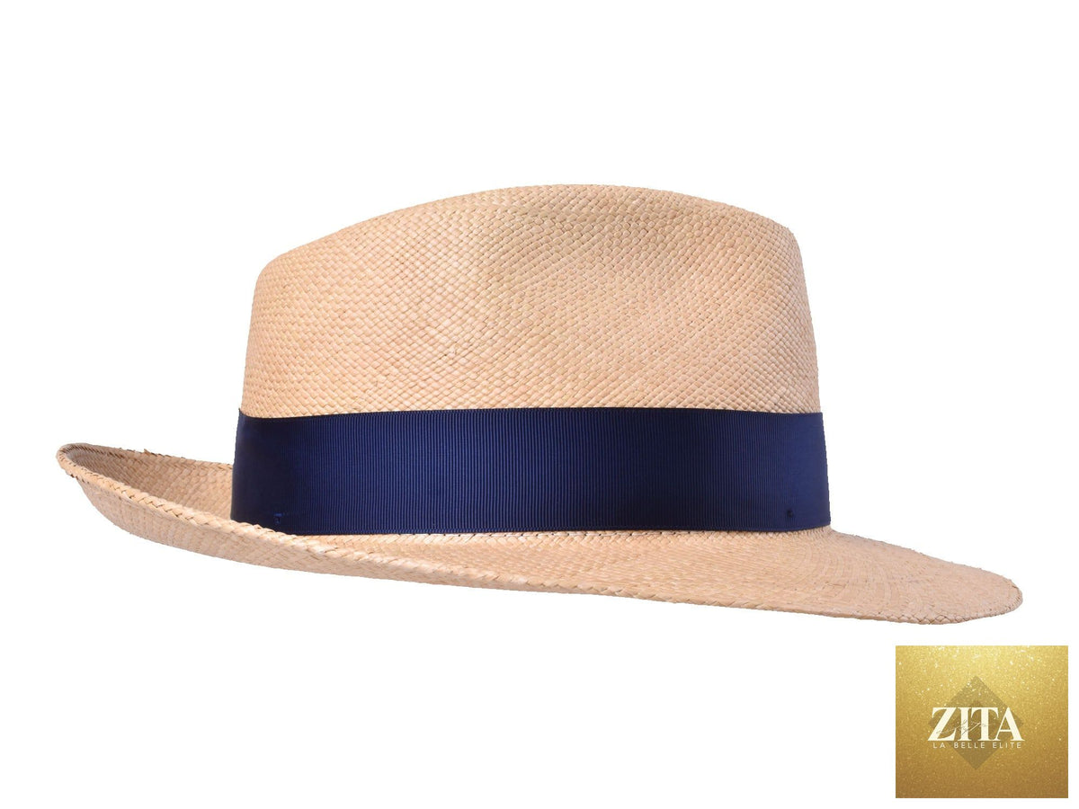 Beige Panama fedora hat from Zita La Belle Elite, featuring a wide brim and stylish design, perfect for sunny weather.
