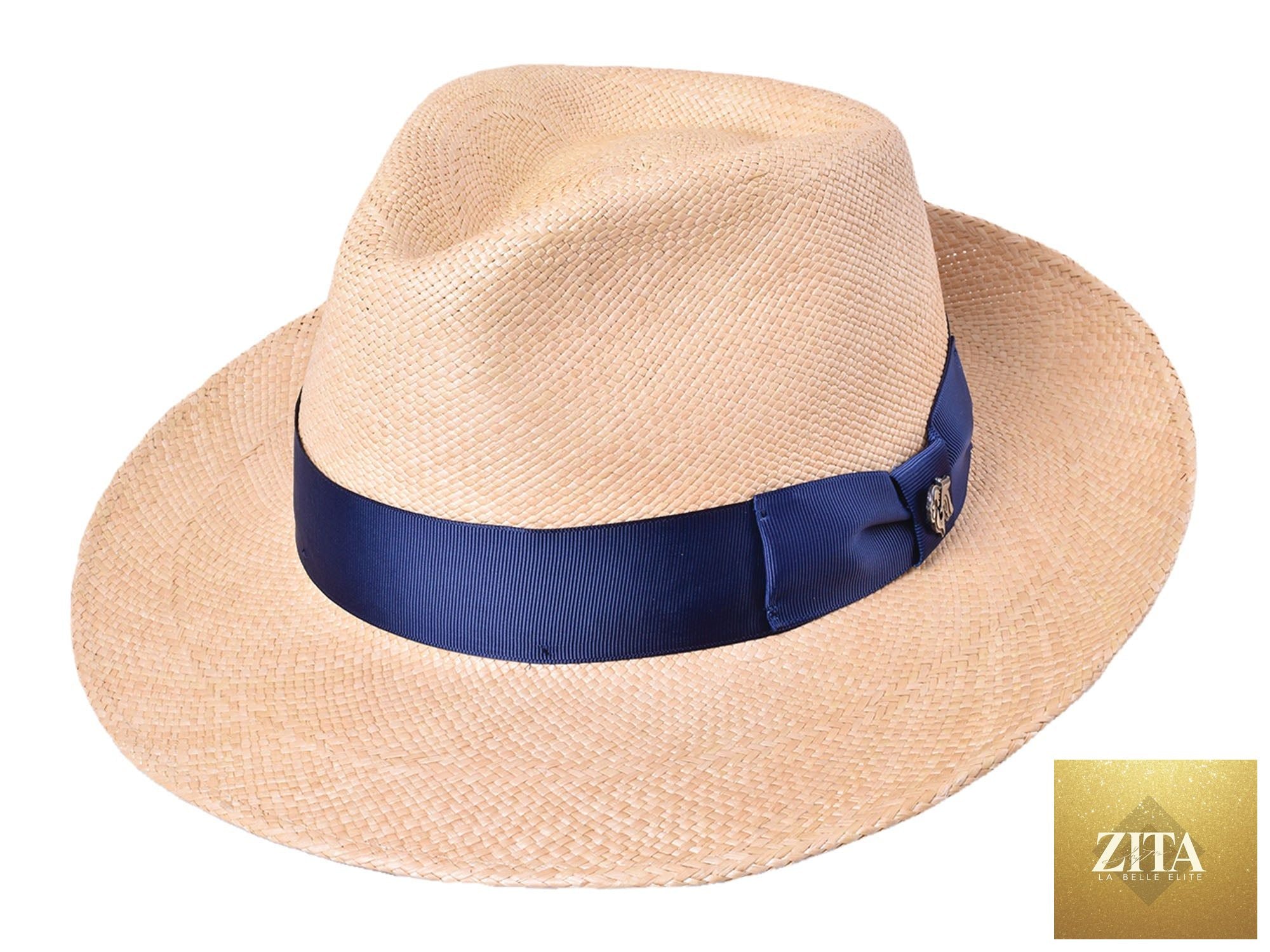 Beige Panama Fedora hat by Bigalli Hats USA featuring a wide brim and classic style, perfect for sunny weather.