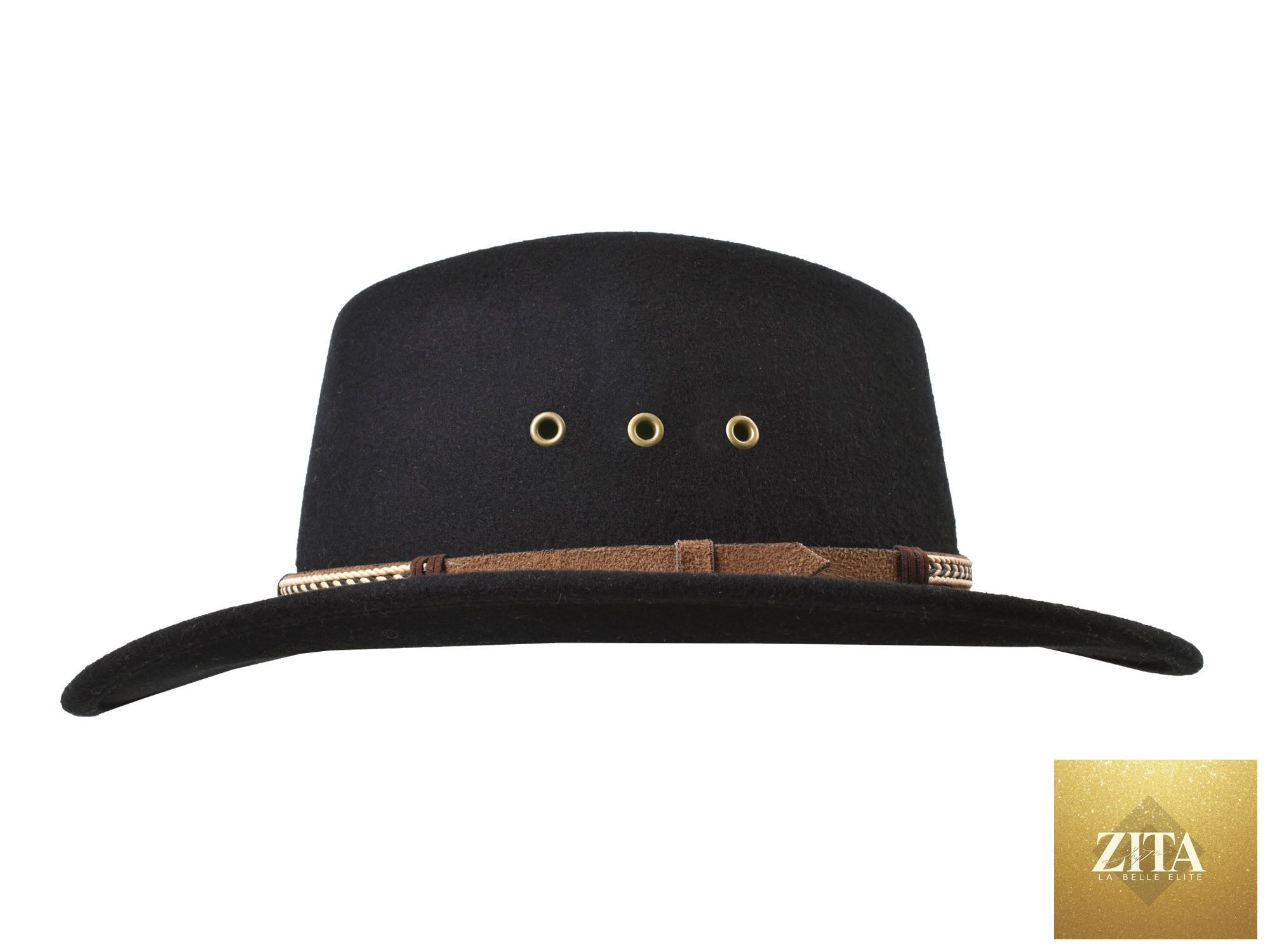 Black outdoor Merino wool felt fedora hat named Scout by Bigalli Hats USA, shown on a neutral background.