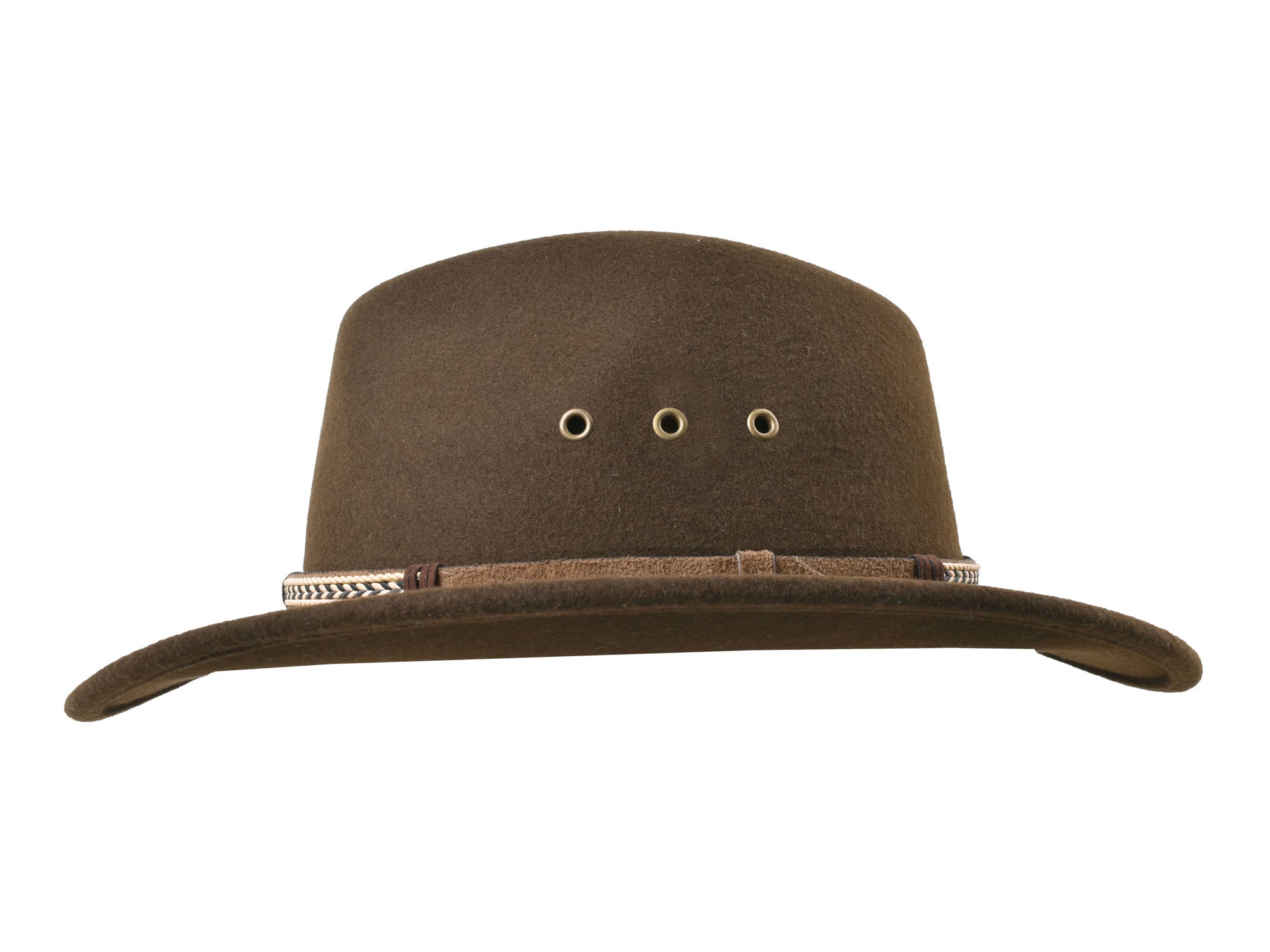 Bigalli Hats USA outdoor merino wool felt fedora hat named Scout in chocolate brown, showing its wide brim and stylish design.