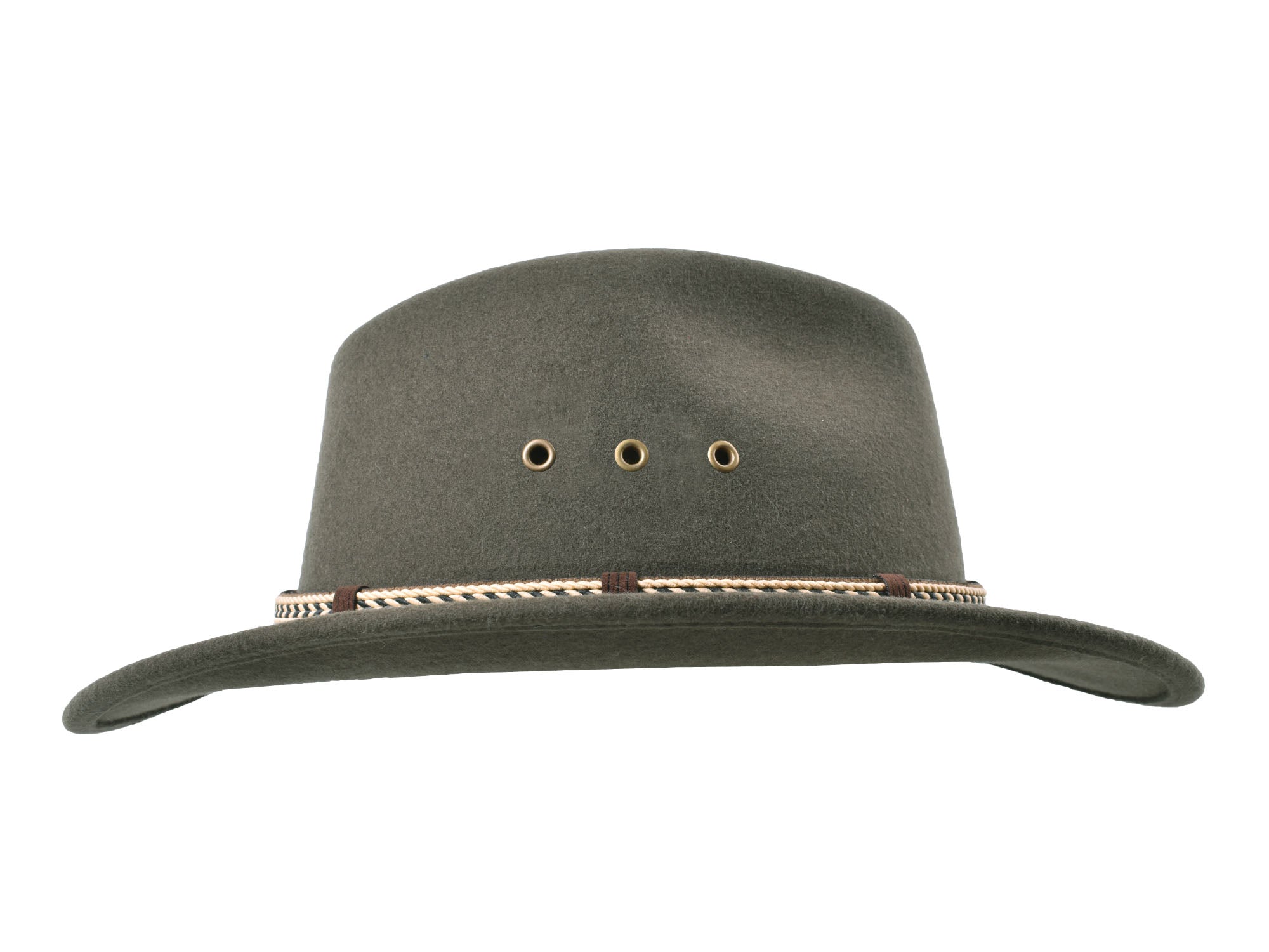 Outdoor Bigalli Hats USA Scout felt fedora made of merino wool, shown in moss color with wide brim and classic design.
