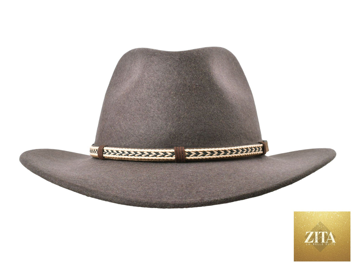 Zita La Belle Elite outdoor merino wool felt fedora hat with a tobacco melange color, stylish and warm for outdoor wear.