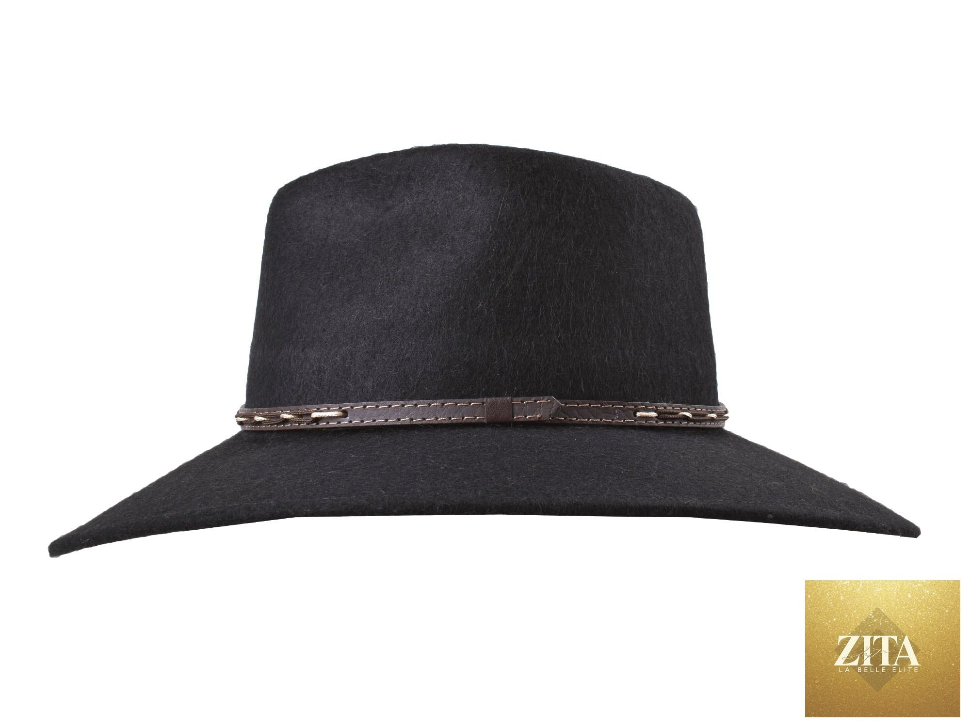 Black outdoor fedora hat made from alpaca and wool felt blend by Bigalli Hats USA, featuring a stylish brim and classic design.