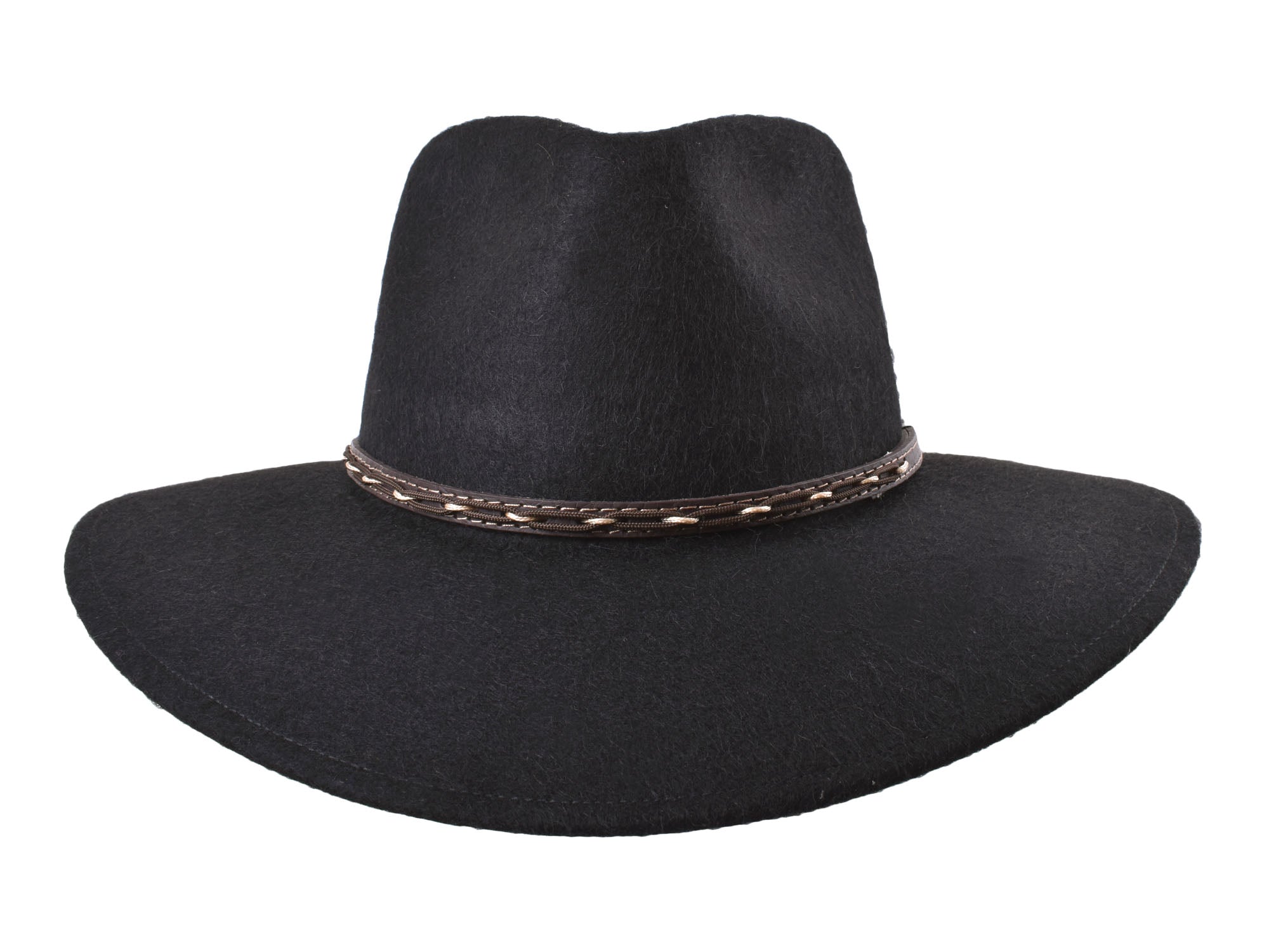 Black outdoor fedora hat made from alpaca and wool felt blend by Bigalli Hats USA, stylish and warm for outdoor wear.