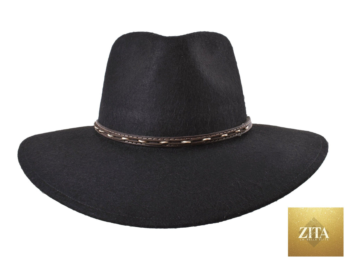 Black fedora hat made of alpaca and wool felt blend by Zita La Belle Elite, featuring a stylish wide brim and classic design.