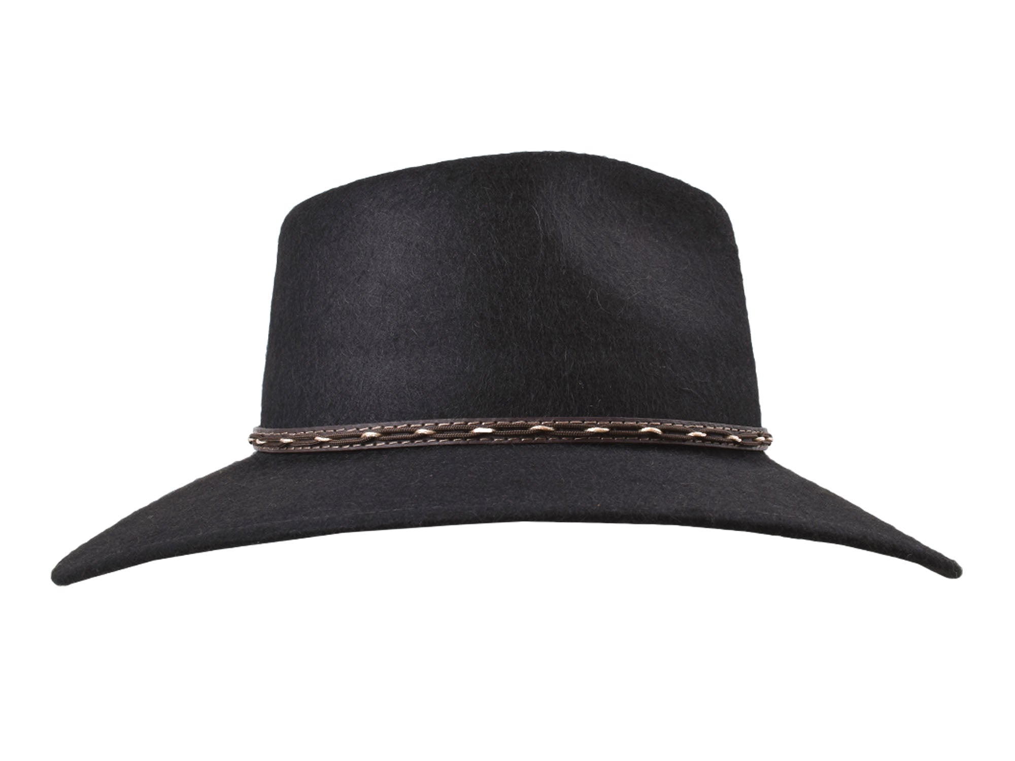 Black outdoor fedora hat made with alpaca and wool felt blend by Bigalli Hats USA, featuring a stylish and durable design.