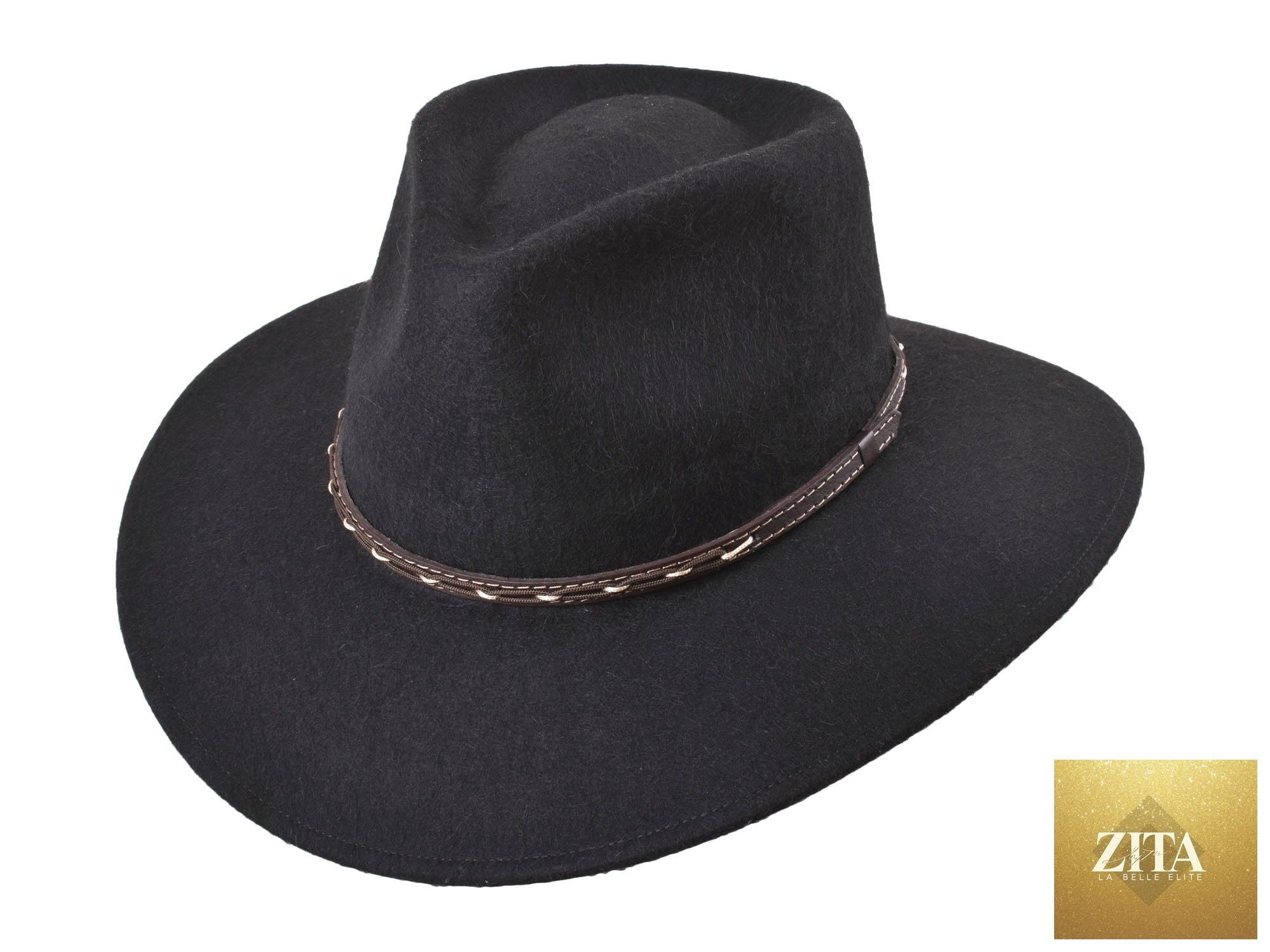 Black outdoor fedora hat made from alpaca and wool felt blend by Bigalli Hats USA, stylish and warm for outdoor wear.
