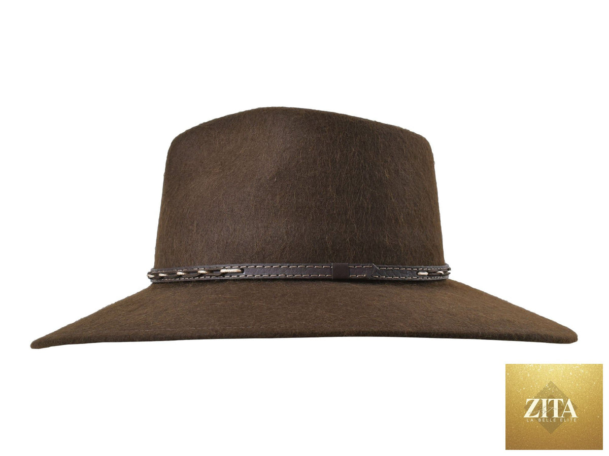 Chocolate brown Zita La Belle Elite Zabala fedora made of alpaca and wool felt blend, stylish and warm outdoor hat.