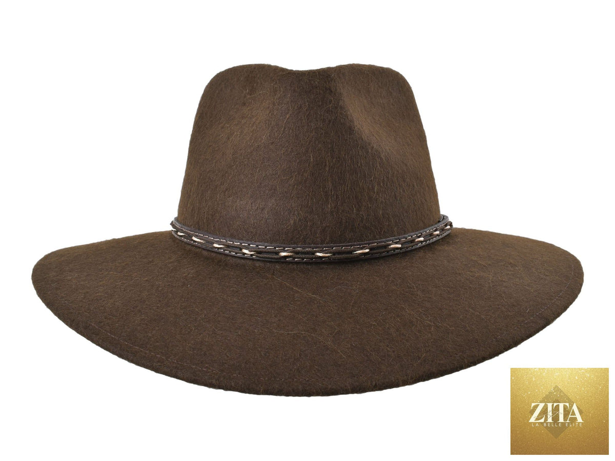 Chocolate brown fedora hat made from alpaca and wool felt blend by Zita La Belle Elite, featuring a stylish brim and classic design.