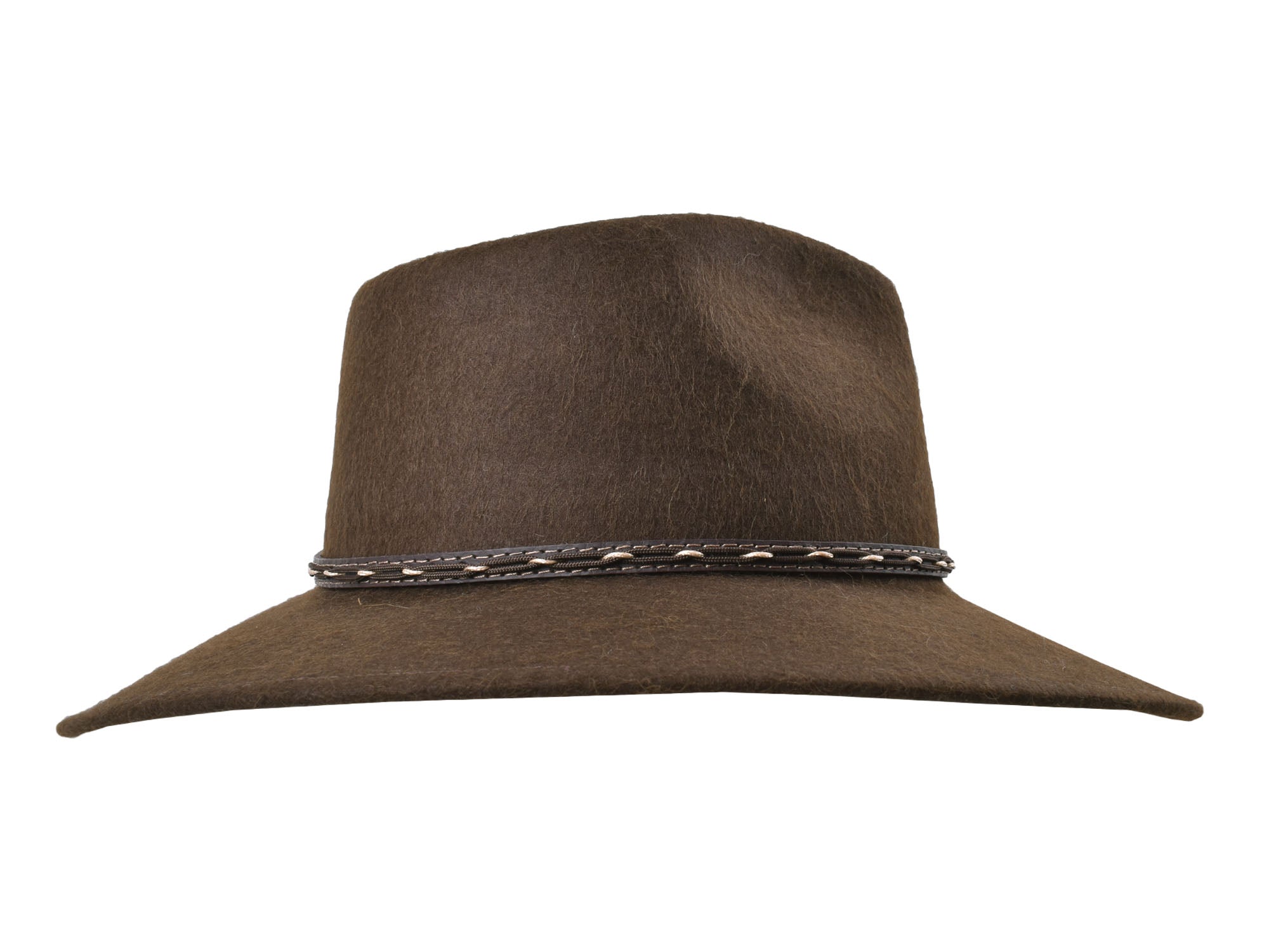 Chocolate brown fedora hat made of alpaca and wool felt blend by Bigalli Hats USA, featuring a classic design and wide brim.