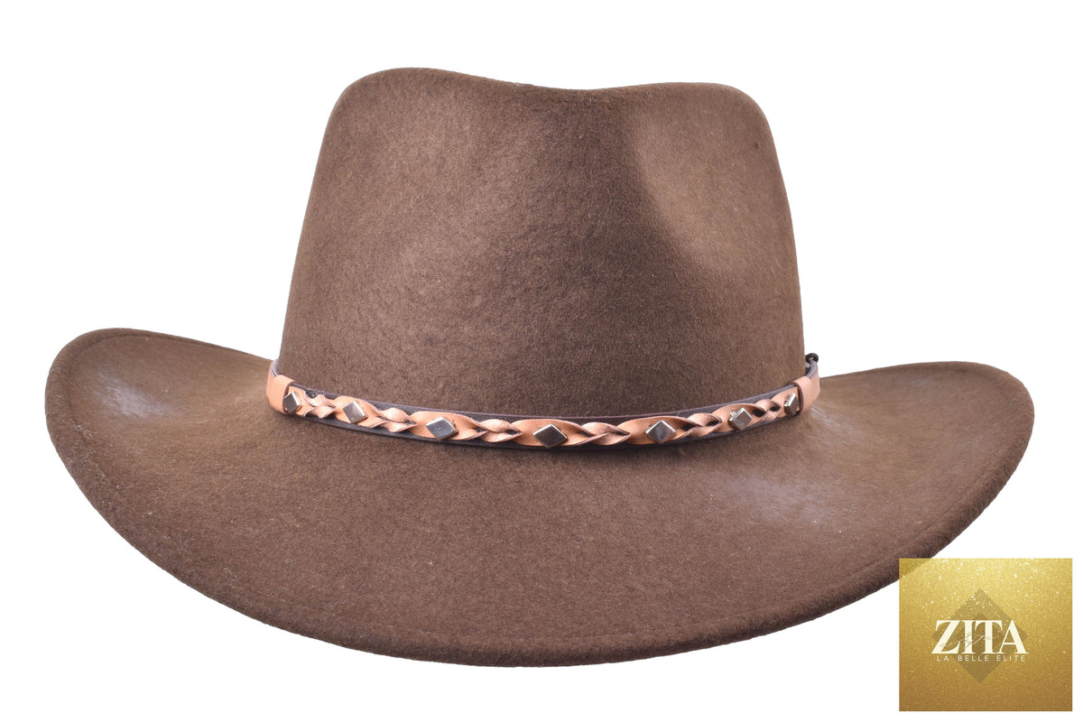 Zita La Belle Elite Jaxen outdoor merino wool felt fedora hat in chocolate brown, stylish and warm for outdoor wear.