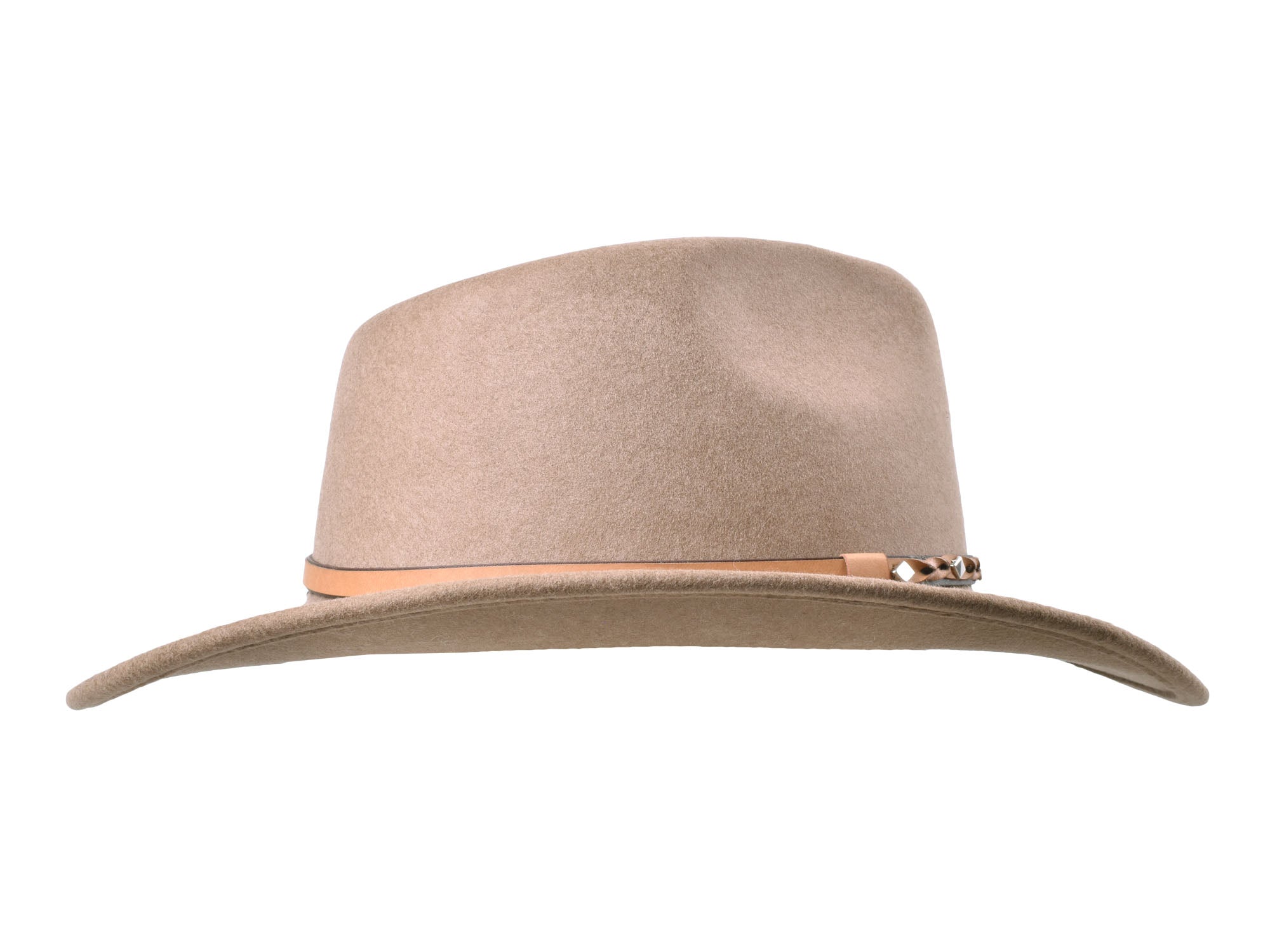Bigalli Hats USA khaki outdoor merino wool felt fedora hat, Jaxen style, with a wide brim and classic design.