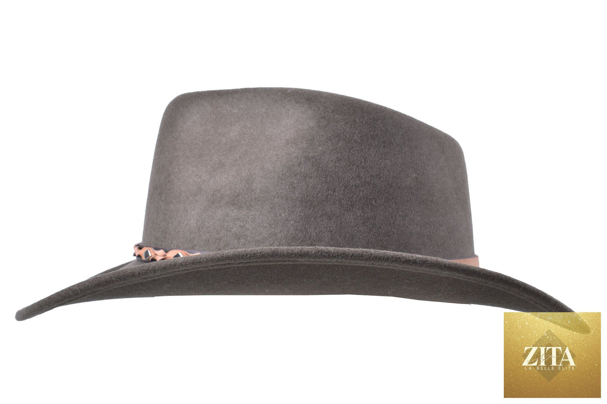 Zita La Belle Elite Jaxen moss-colored outdoor merino wool felt fedora hat with a wide brim and stylish design.