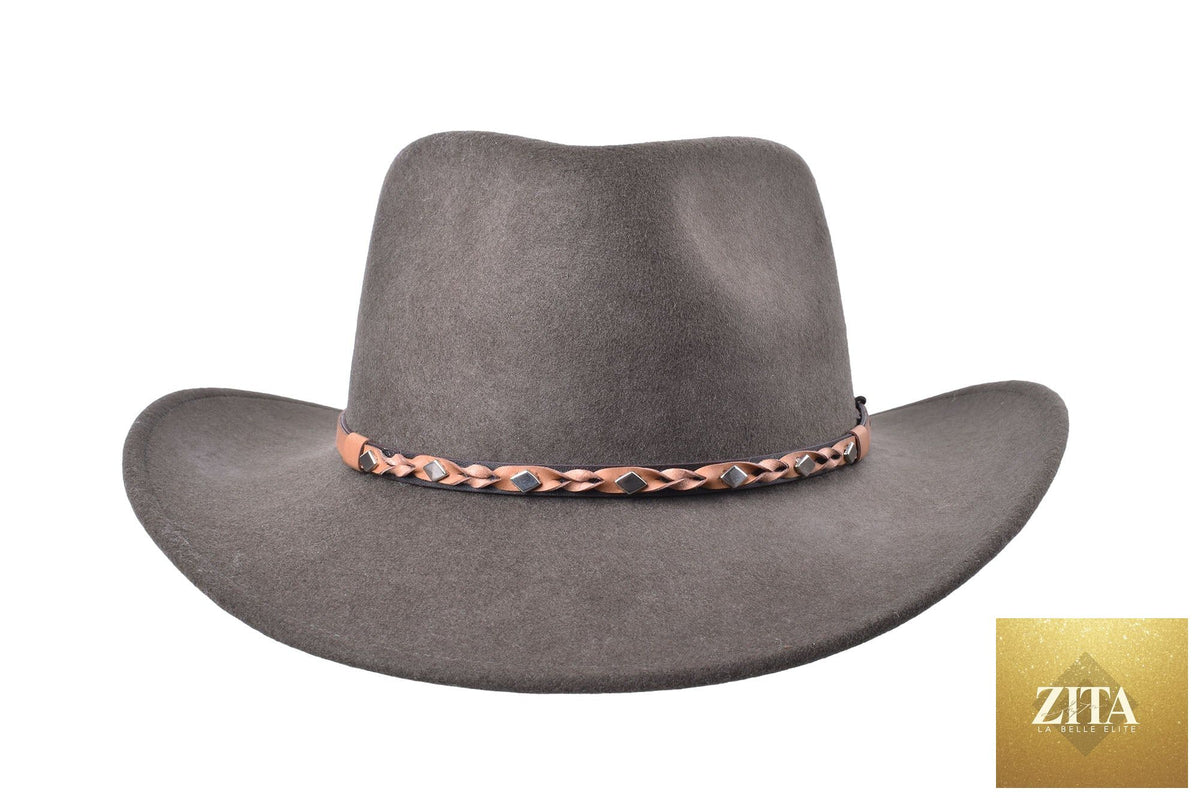 Zita La Belle Elite Jaxen moss green outdoor merino wool felt fedora hat with a wide brim and stylish design.