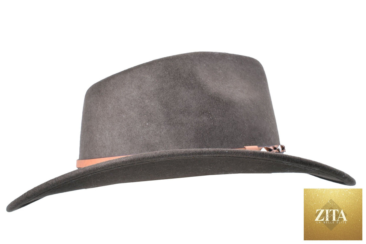 Zita La Belle Elite Jaxen Moss fedora hat made of outdoor merino wool felt, stylish and durable for outdoor wear.