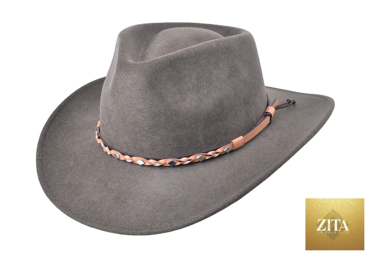 Zita La Belle Elite Jaxen outdoor merino wool felt fedora hat in moss green with a wide brim and stylish design.