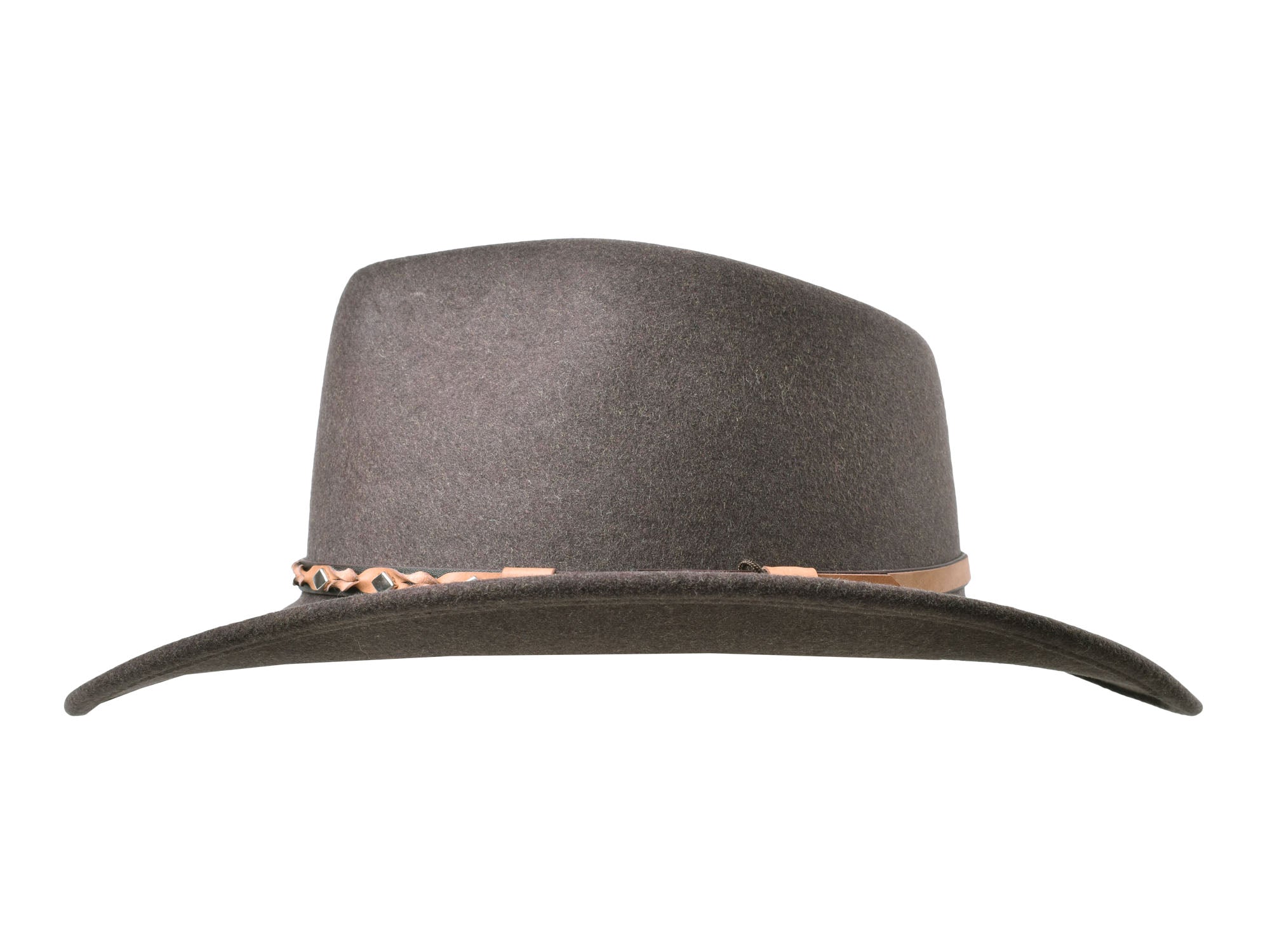 Outdoor Merino Wool Felt Fedora hat by Bigalli Hats USA, in Tobacco Melange color, featuring a wide brim and classic style.