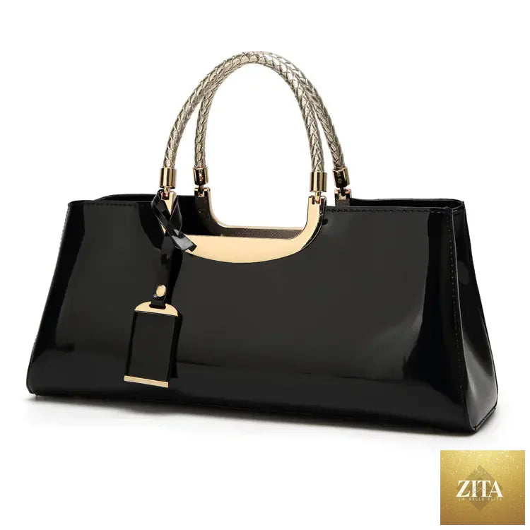 Shiny glossy patent leather handbag for women, stylish purse perfect for brides, by Trendy Attic Store01.